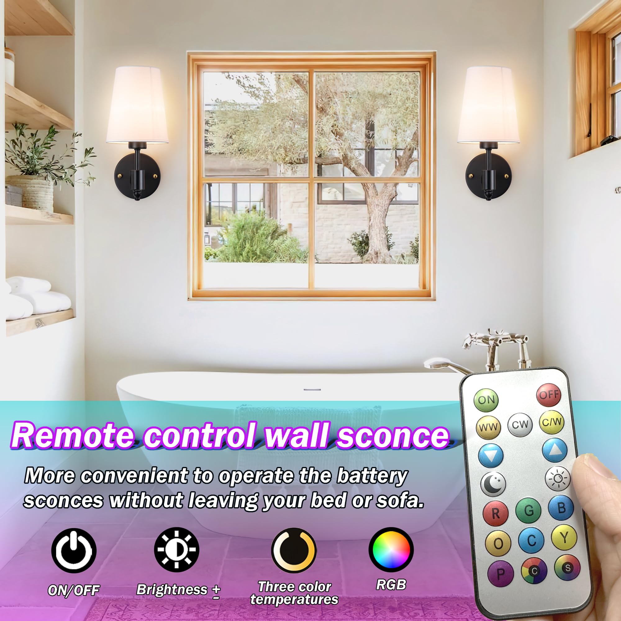 slywise Battery Operated Wall Sconce, Magnetic LED Bulb, Renter Friendly, Black, One Size