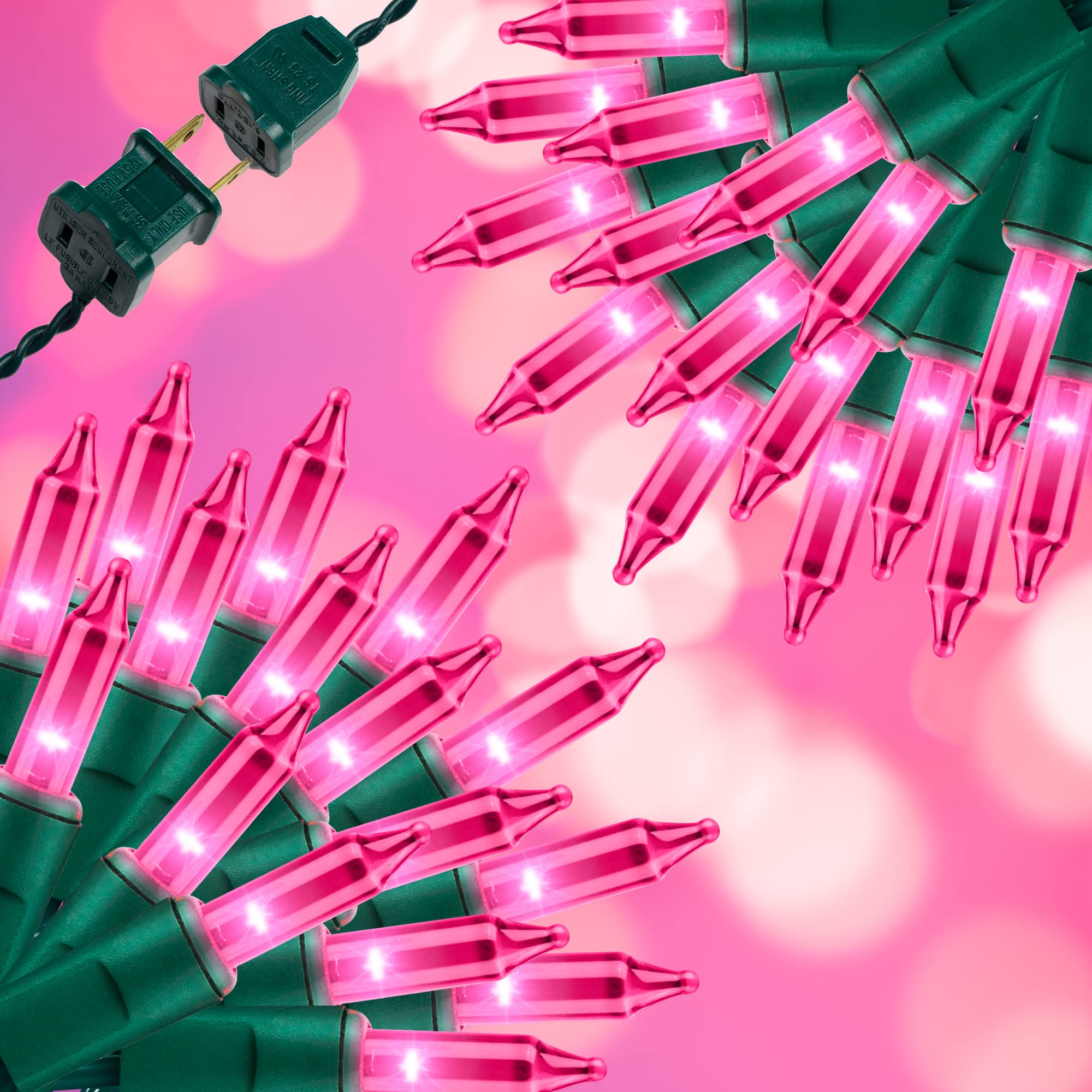 JUSTPRO 300LIGHTS(2*150L) Pink Extra-Bright with End Connectors Christmas Decorative Lights 19.44m UL Certified Mini String Ligh