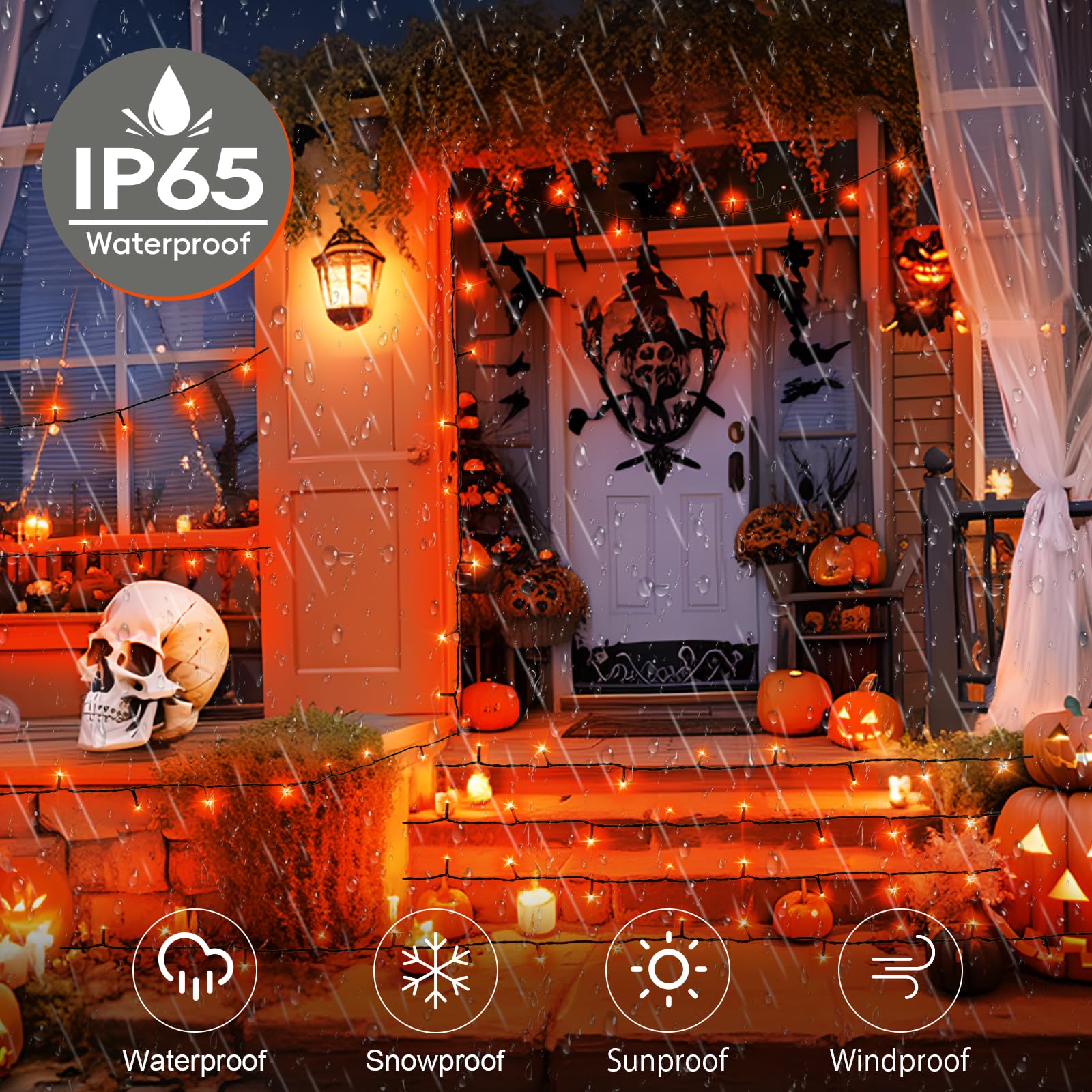 Cshare Solar String Lights For Halloween, Orange Halloween String Lights 39.4Ft 120Led 8 Modes For Garden Yard Patio Tree Christmas Deorations