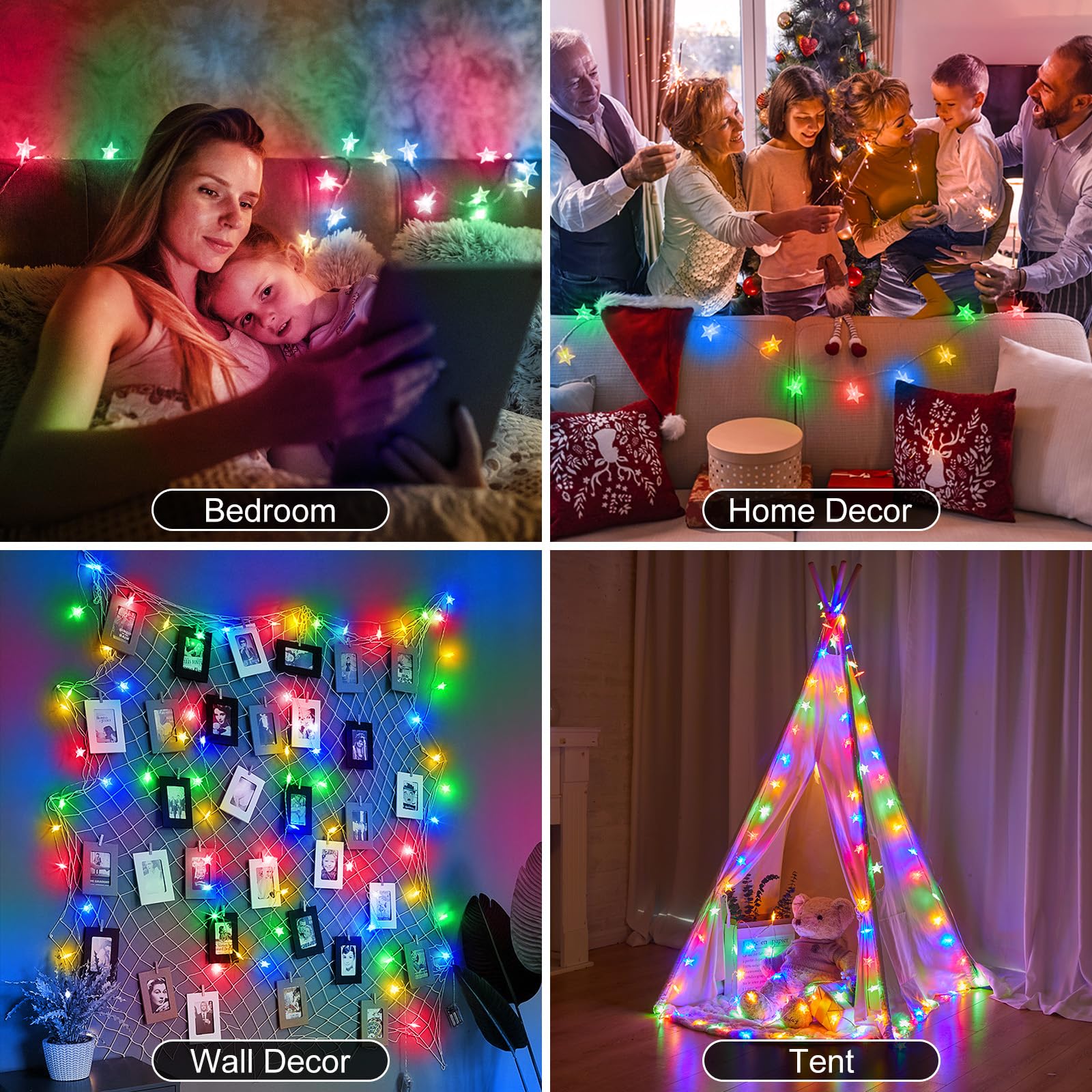 Brightown Star String Lights 50 LED 17ft Remote & Timer 8 Modes Waterproof 2 Pack Multicolor