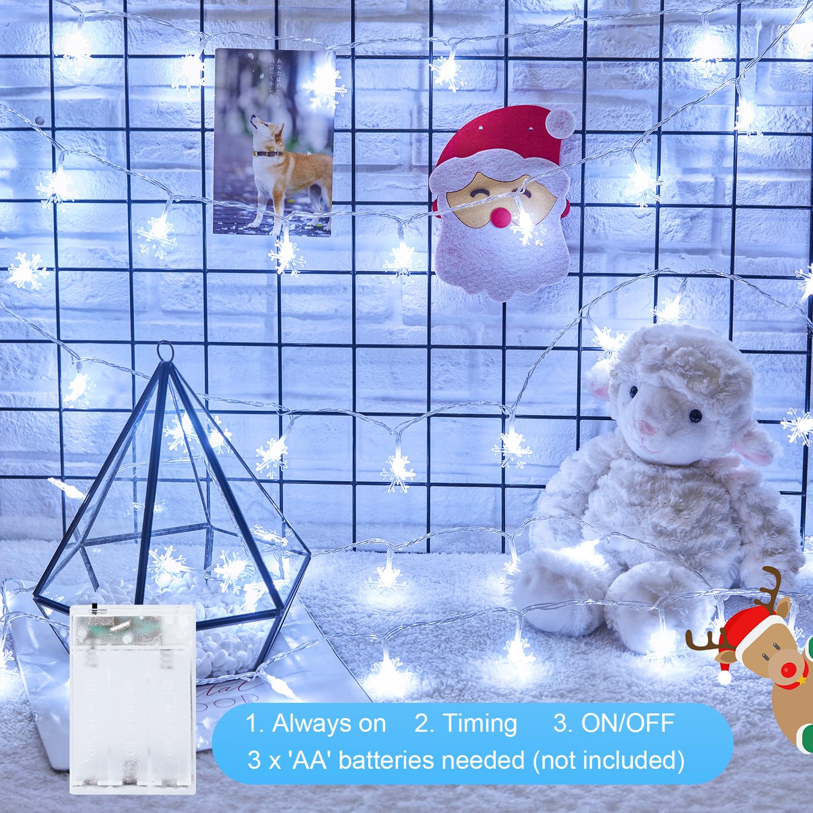 Minetom 2 Pack Christmas Lights, 14 Ft 30 LED Snowflakes, Waterproof, Pure White