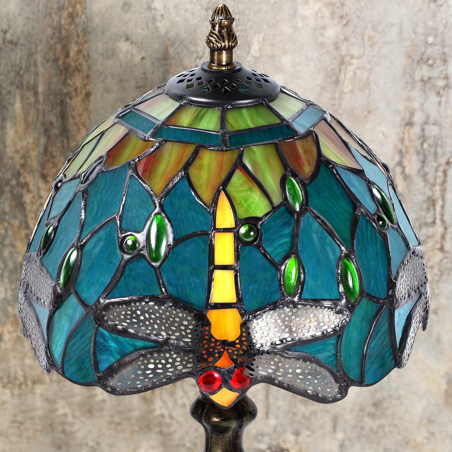 MIAOKE Stained Glass Table Lamp,Stained Glass Crystal Bead Style Table Light,Handmade Desk Bedside Night Light,Antique Art Craft