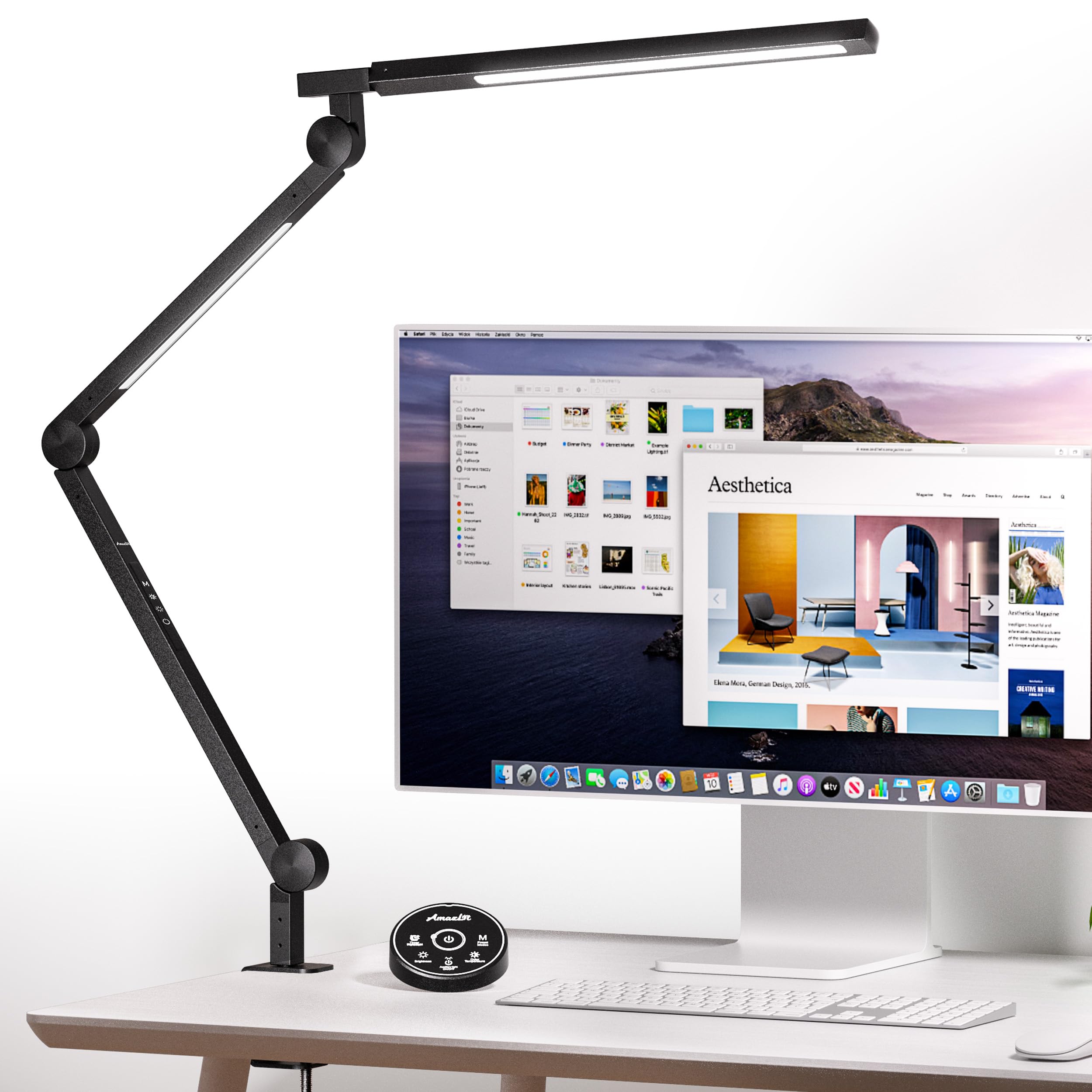 AmazLit Desk Lamp with Clamp, EyeCare Swing Arm Desk Lamp, Stepless Dimming & Adjustable Color Temperature Modern Architect Lam