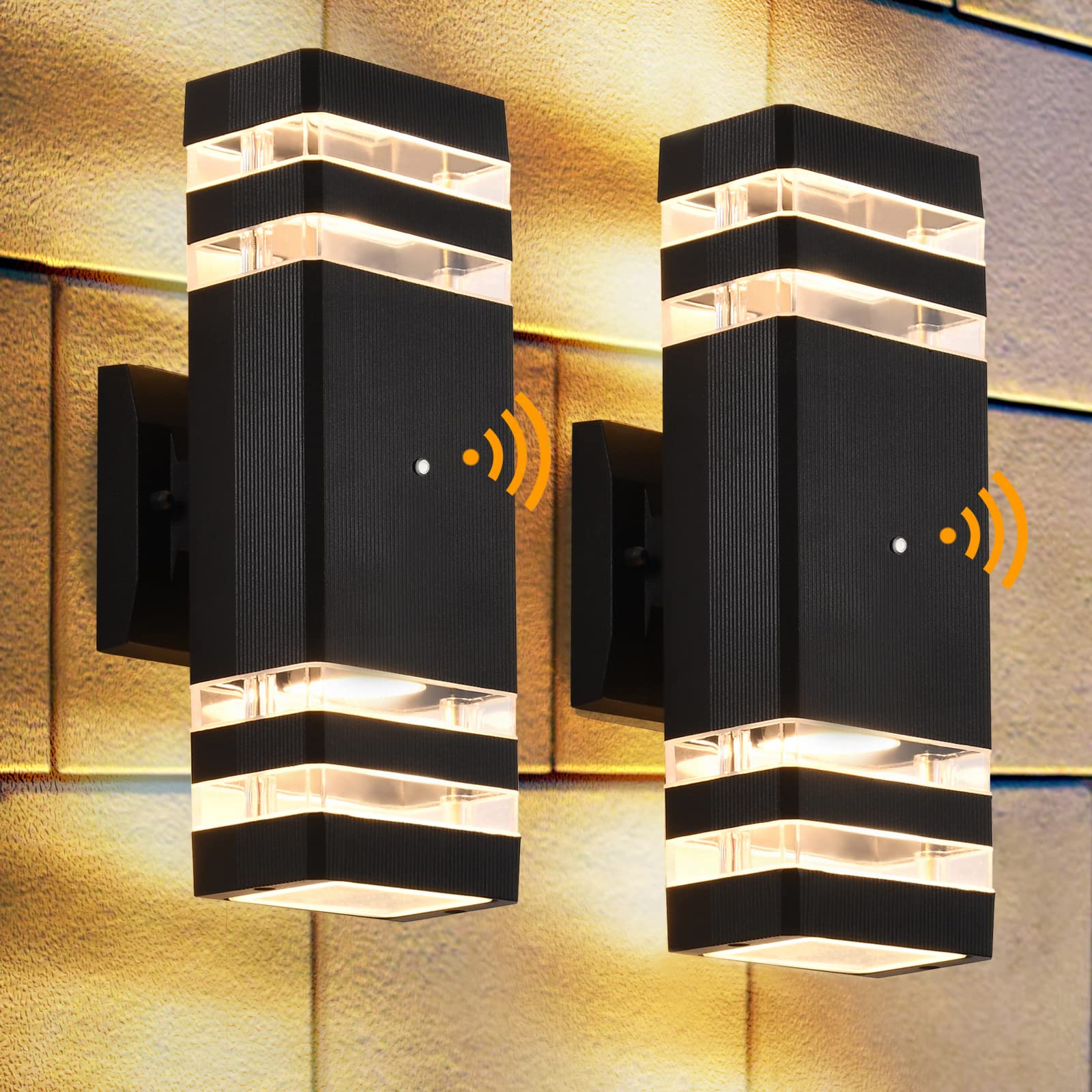Dastor Dusk To Dawn Outdoor Wall Lights, 3000K Warm White, Waterproof, 2 Pack, Black/White