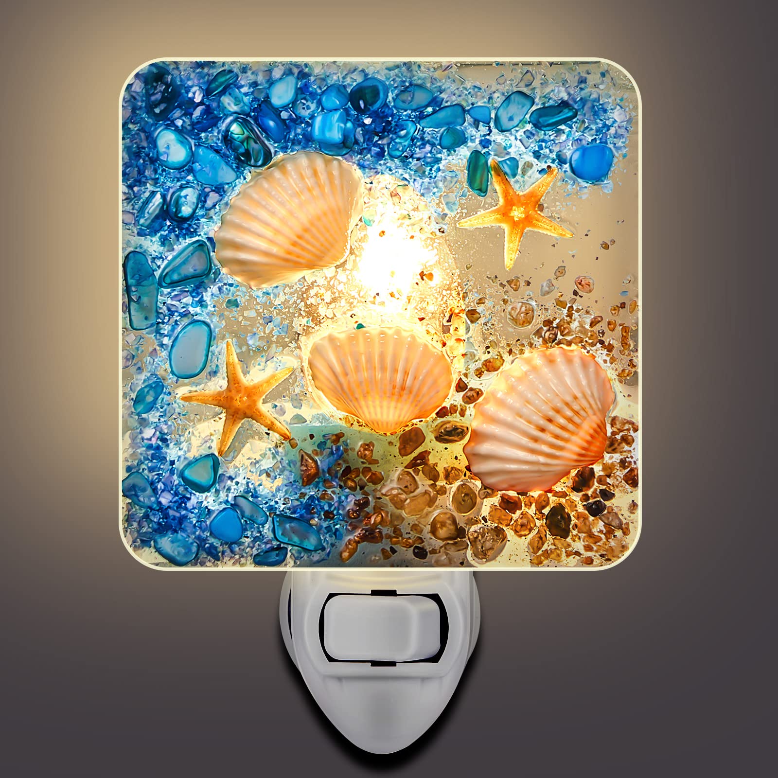 Hortsun Seashell Night Light - Ocean Animal Design, Decorative Beach Lamp for Home, Bedroom, Bathroom - Blue, Shell Material