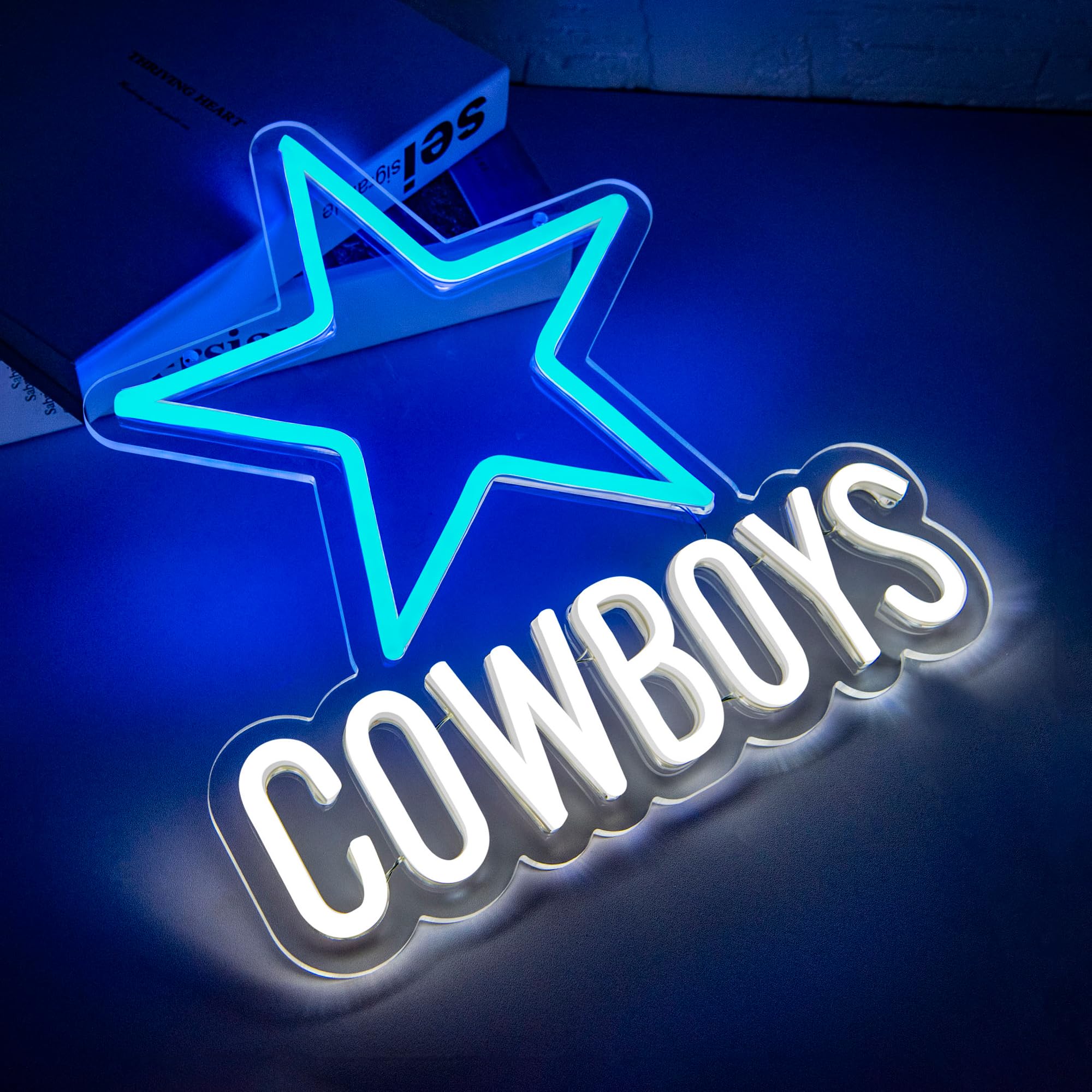 Brineon Football Neon Sign - Acrylic Wall Decor, 12.2x12.8in, Blue White-Cowboy, Model ZYLDFT5052, Perfect for Man Cave & Game