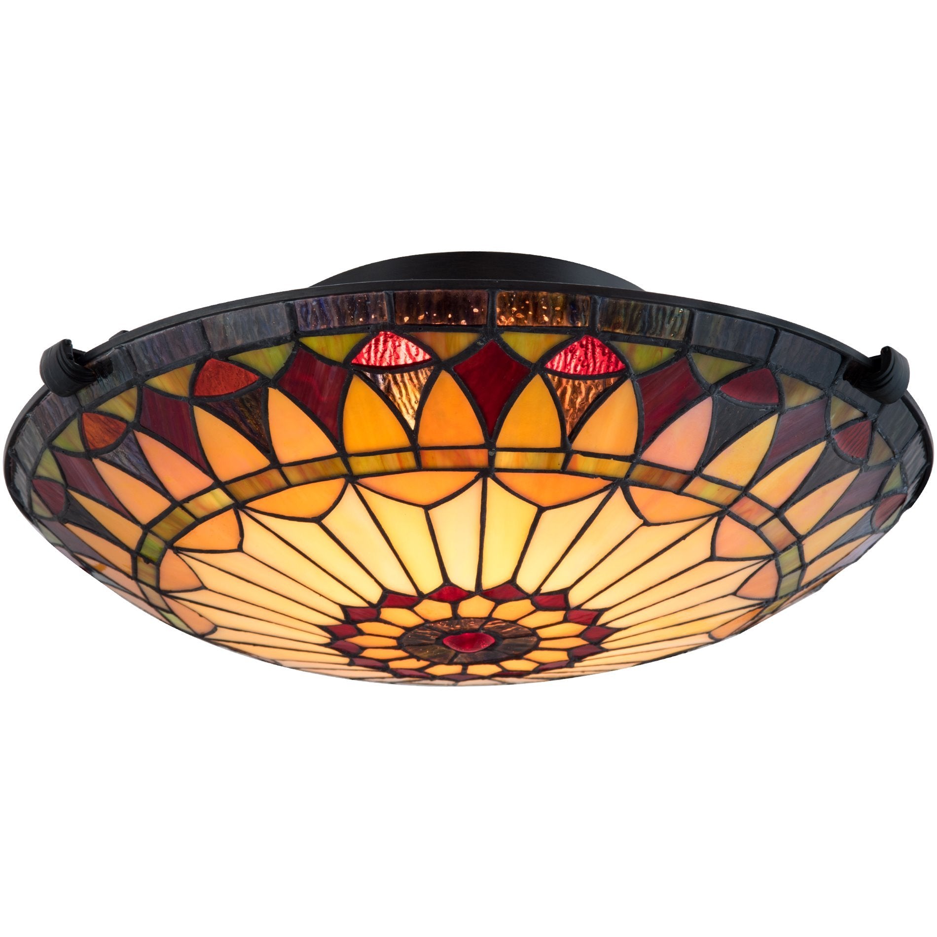 Kira Home Mateo 16 2-Light Tiffany Glass Flush Mount Ceiling Light  Black Finish