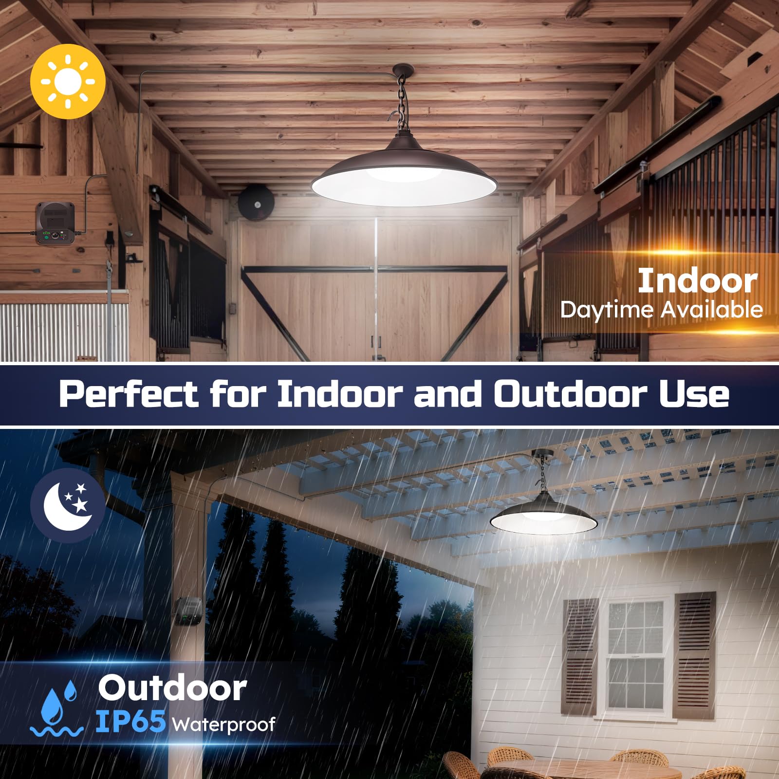 Etetale Solar Shed Lights - 3200LM Motion Sensor Pendant, 4 Lighting Modes, IP65 Waterproof, 2 Pack, Black, Model DP046AB