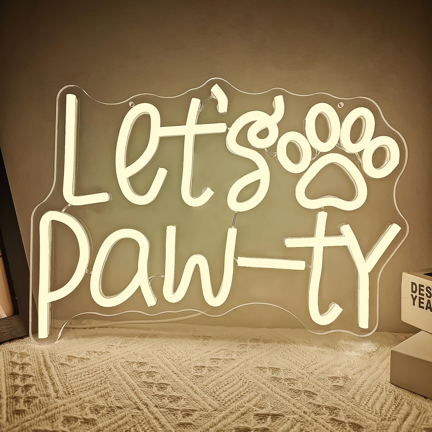 Jeanchrl Neon Sign LED Cat Dog Party Light, Warm White, 12.72inx9.06in, Acrylic Wall Decor for Birthday Party