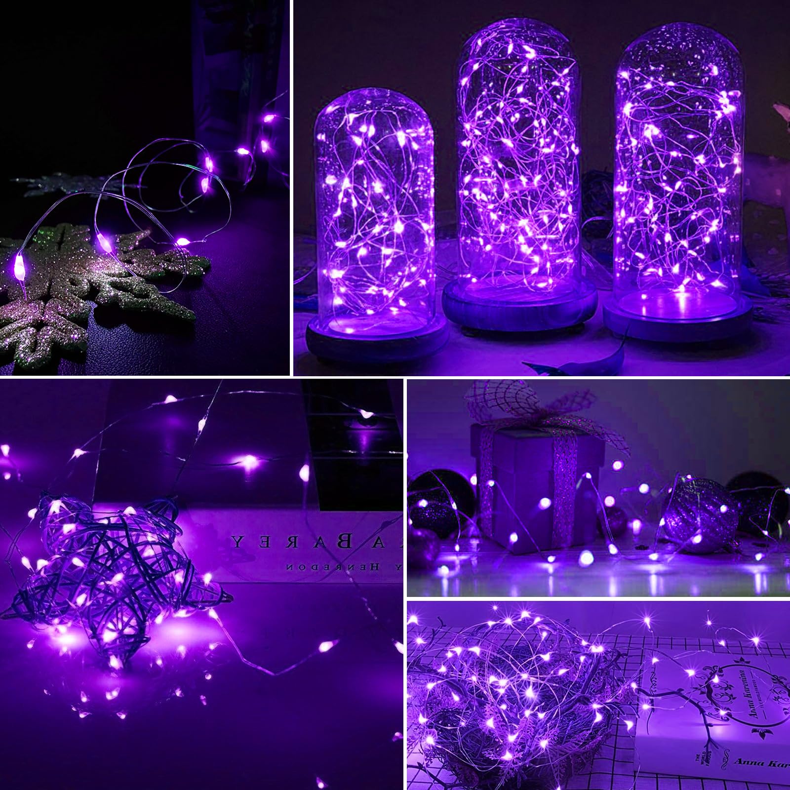 Aikei 100 Pack Led Fairy Lights Battery Operated  Fairy String Lights 3 Modes Waterproof 7 Feet 20 Led Firefly Starry Lighting For Wedding Party Bedroom Garden Christmas Decoration Purple