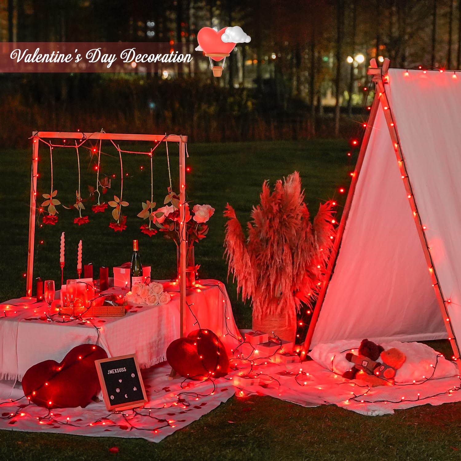 JMEXSUSS 200 LED Red String Lights, 66ft Expandable, 8 Modes, Indoor Outdoor Decor, Plastic, Model EXS-S-0200
