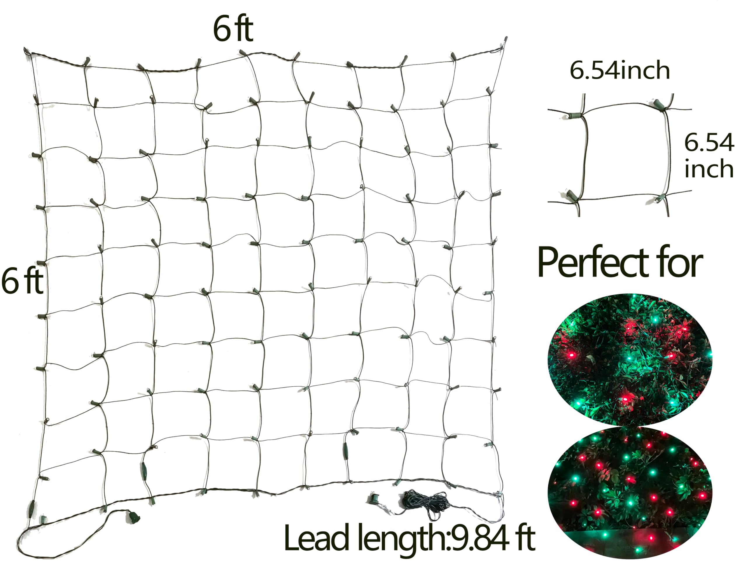 Hishiny Led Christmas Net Lights Outdoor 6Ftx6Ft 144Led Green Wire  Connectable Indoor Outdoor Bush Mesh Net Lights String For Halloween Christmas Party Shrub Yard Tree(Red & Green)