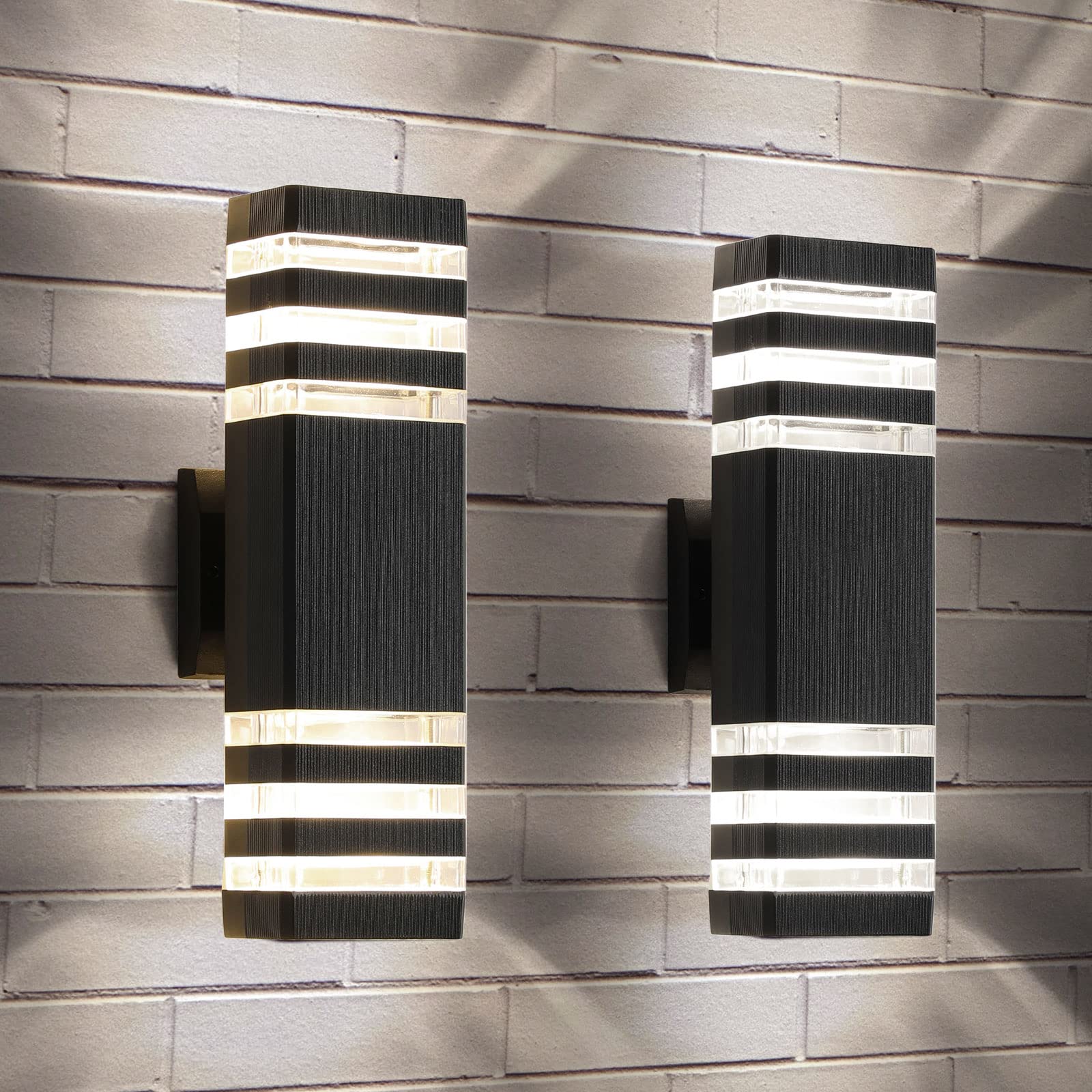 Tewei 3-Layer Black Outdoor Wall Light Fixture, Ip65 Waterproof Sconce, Warm White 3000K, 2 Pack