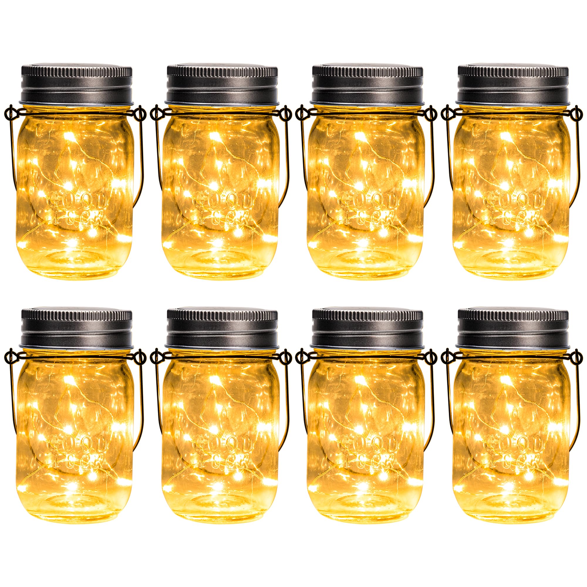 Gigalumi Solar Mason Jar Lights, 8 Pack 30 Led String Fairy Lights Garden Lights Outdoor Waterproof Hanging Solar Lanterns For O