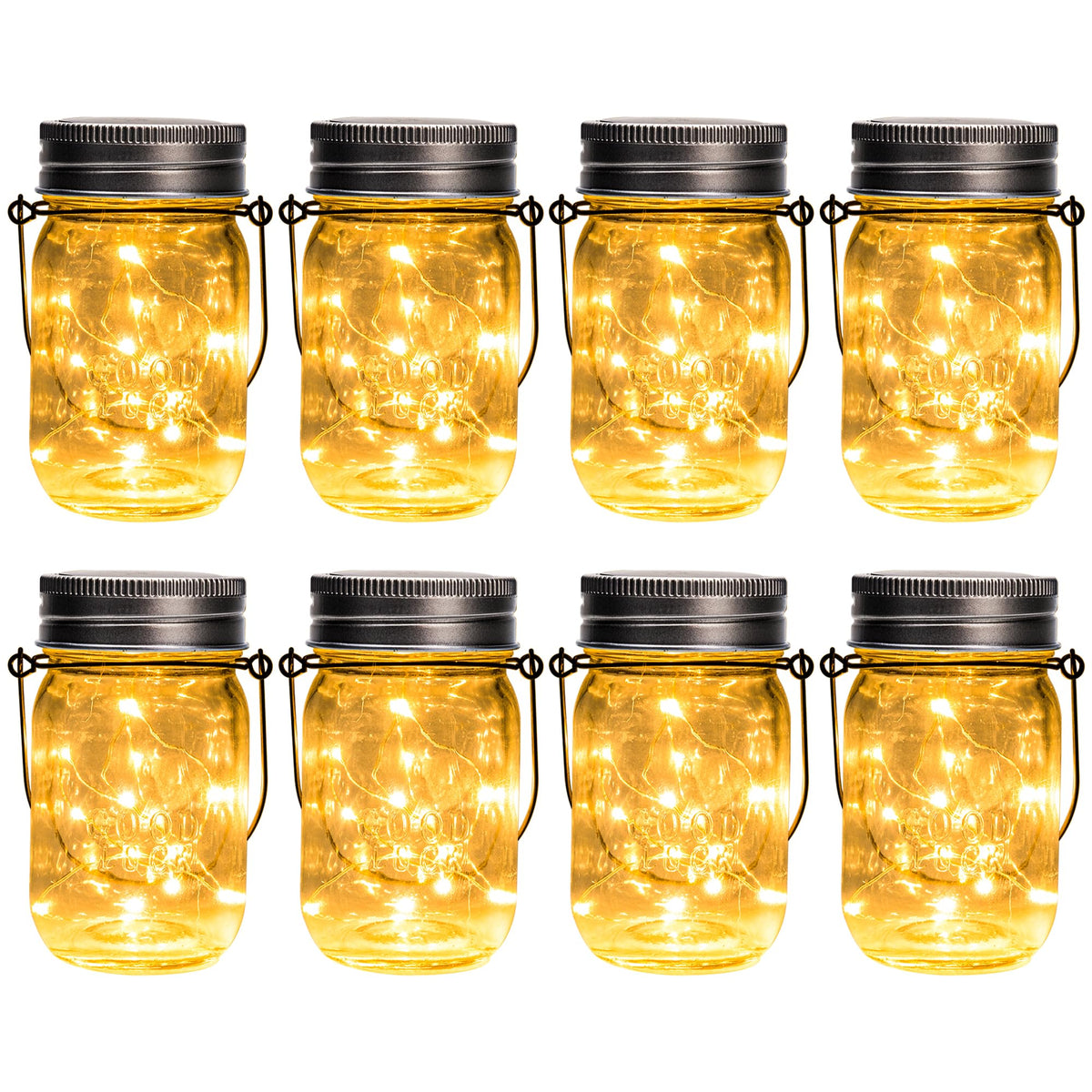 Gigalumi Solar Mason Jar Lights, 8 Pack 30 Led String Fairy Lights Garden Lights Outdoor Waterproof Hanging Solar Lanterns For O