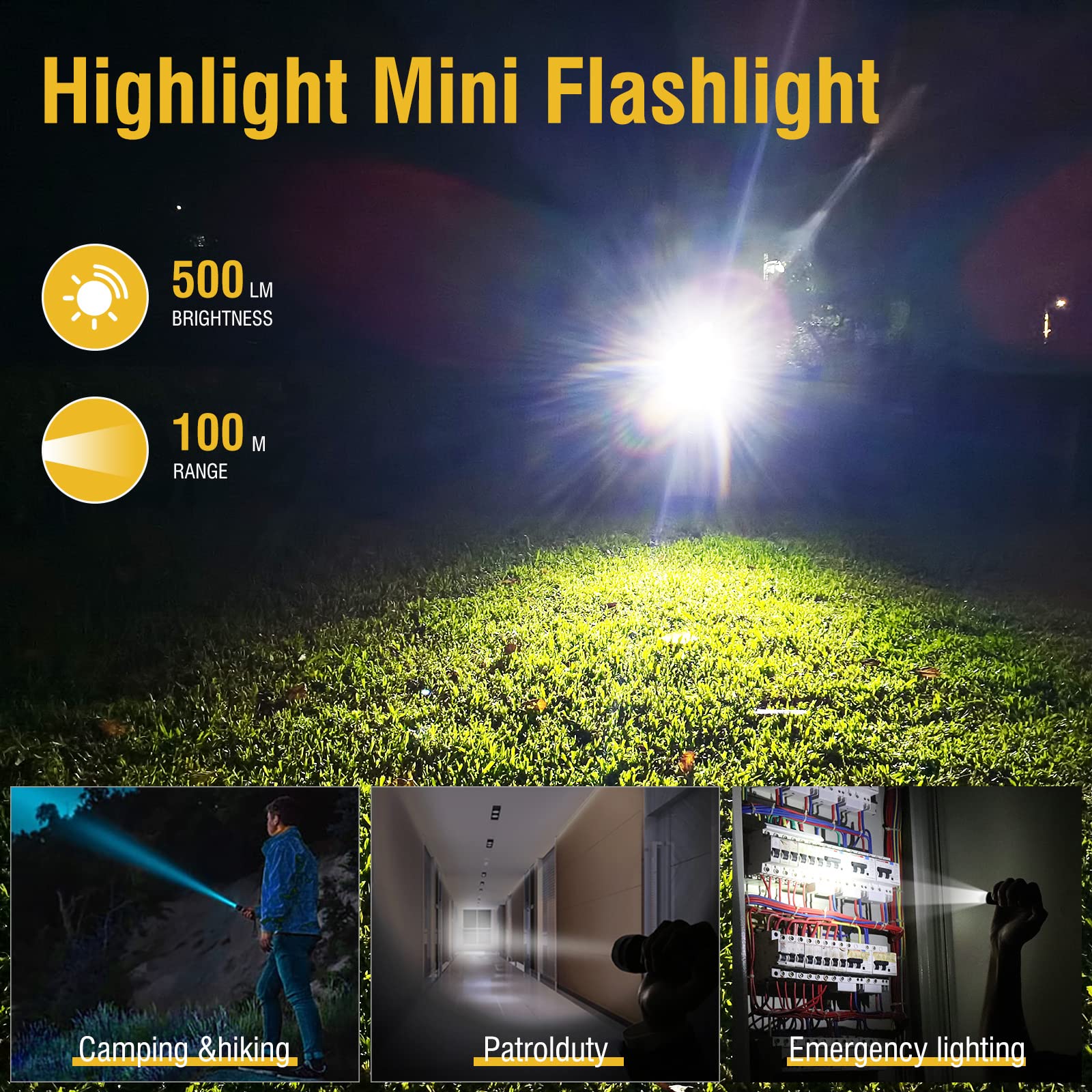 BORUIT V3 Mini Keychain Flashlight, 900LM, USB-C Rechargeable, IP65 Waterproof, Stainless Steel, 15*31*56MM, Transparent