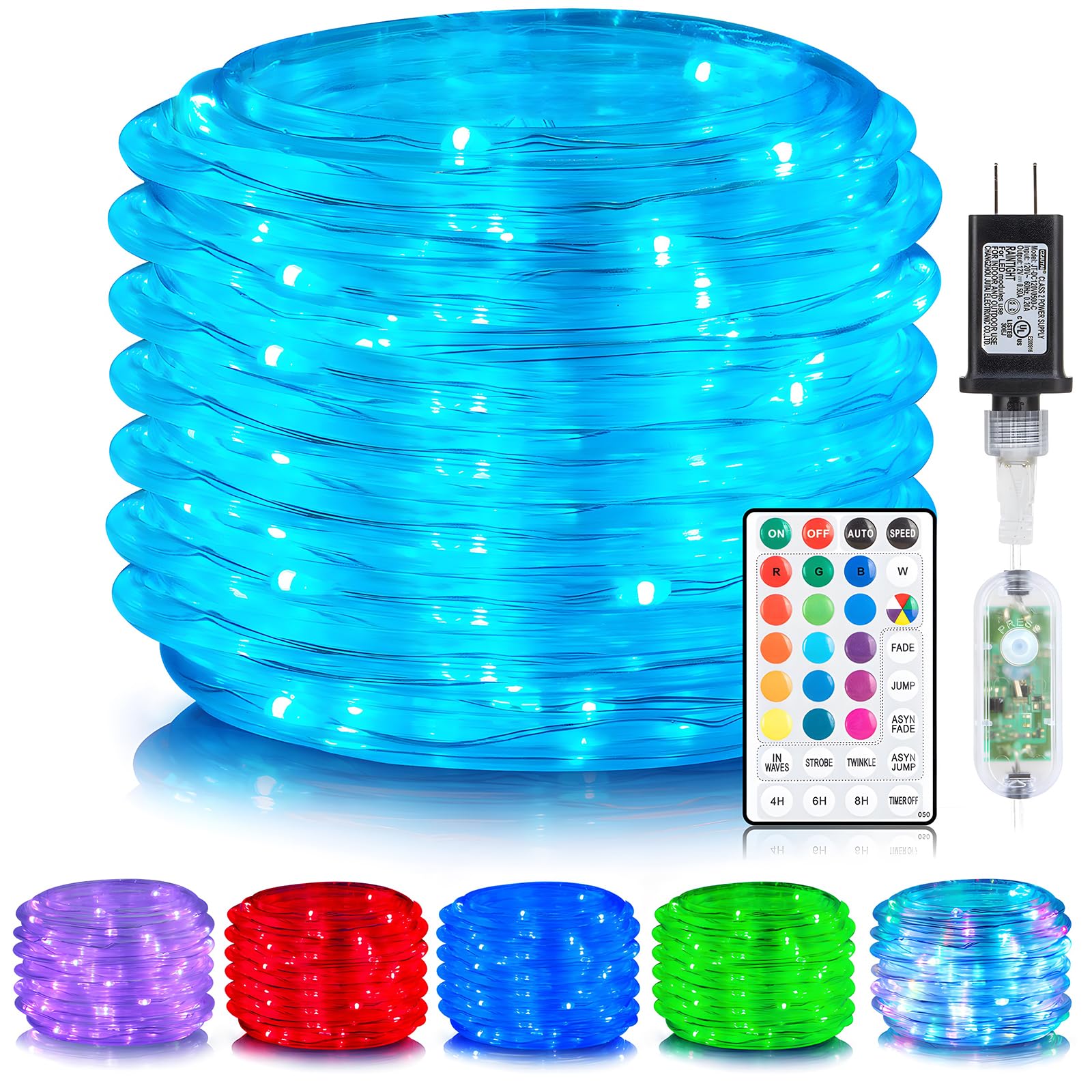 Anjaylia 66Ft 200 Led Waterproof Rope Lights, 16 Color Changing String Lights With Remote