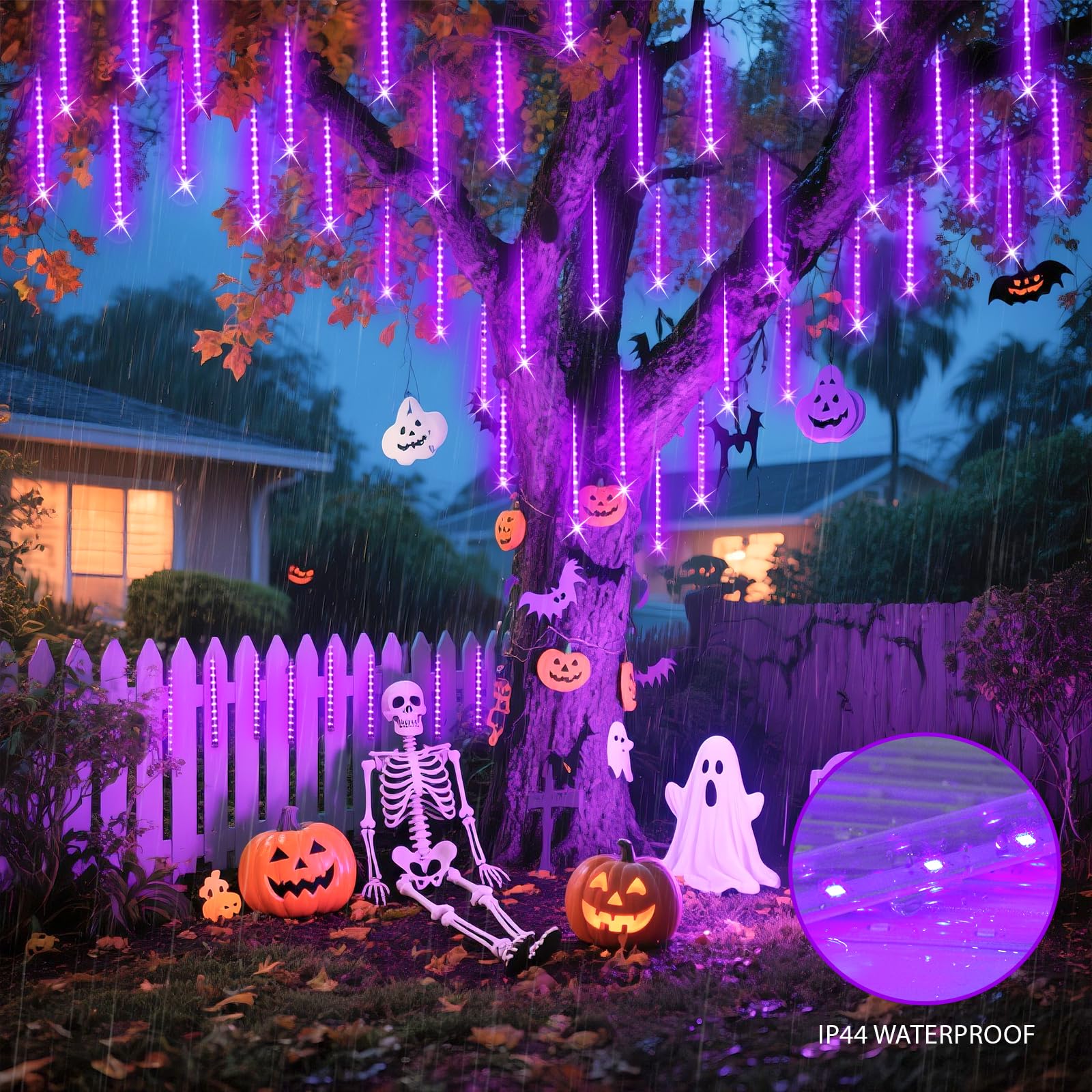 JMEXSUS Solar Meteor Shower Lights, 8 Tube 144 LEDs, Waterproof, Purple, Christmas Outdoor Decorations