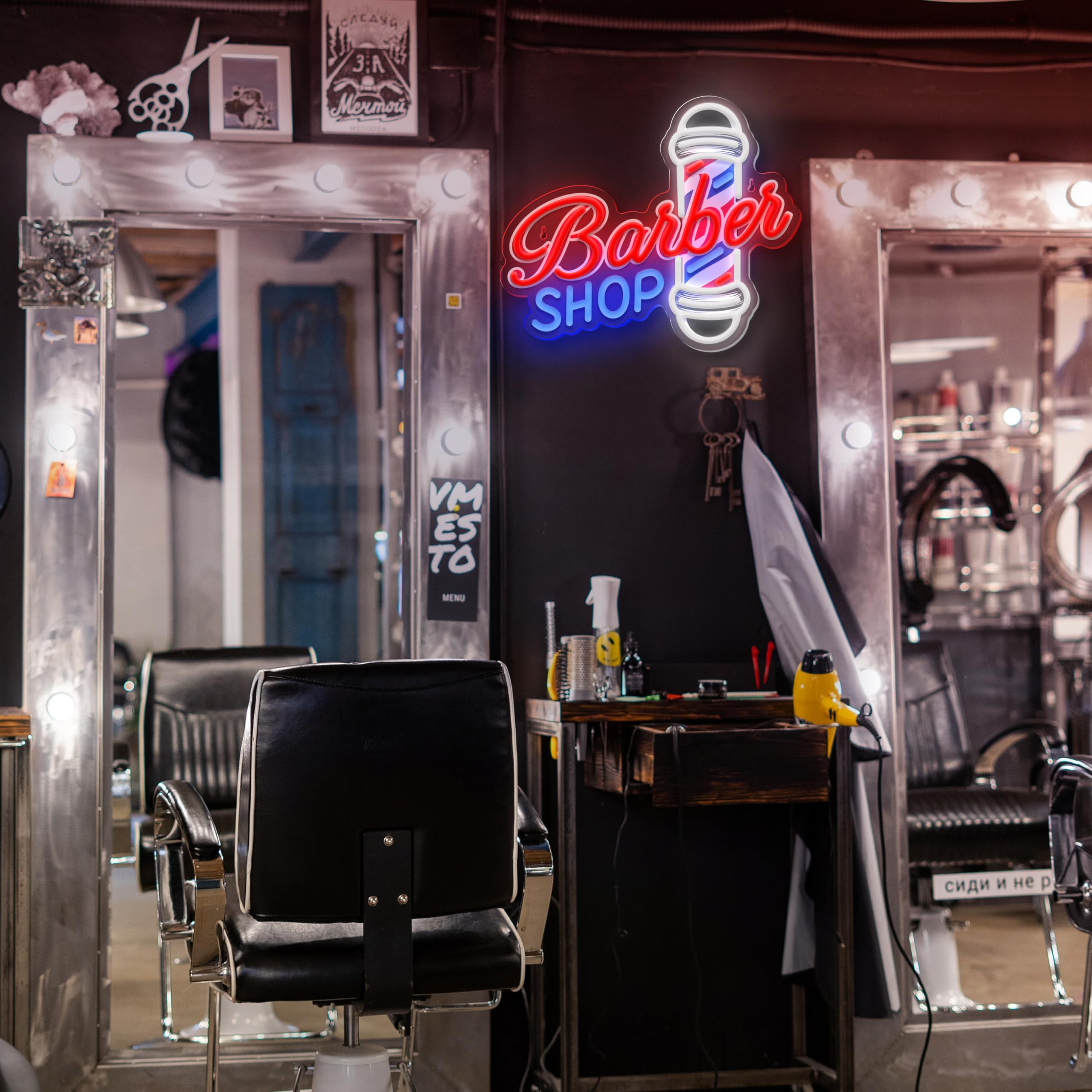 Barber Shop Neon Sign For Wall Decor Led Barber Pole Neon Light Bright Barbershop Window Sign For Storefront  Salon  Haircut Shop Decor Usb Powered