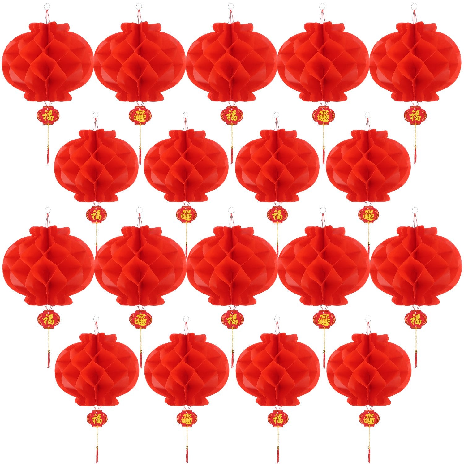 Bememo 20 Pieces Chinese New Year Red Paper Lanterns Thickened Encryption Chinese Hang Lantern Decorations for Spring Festival N