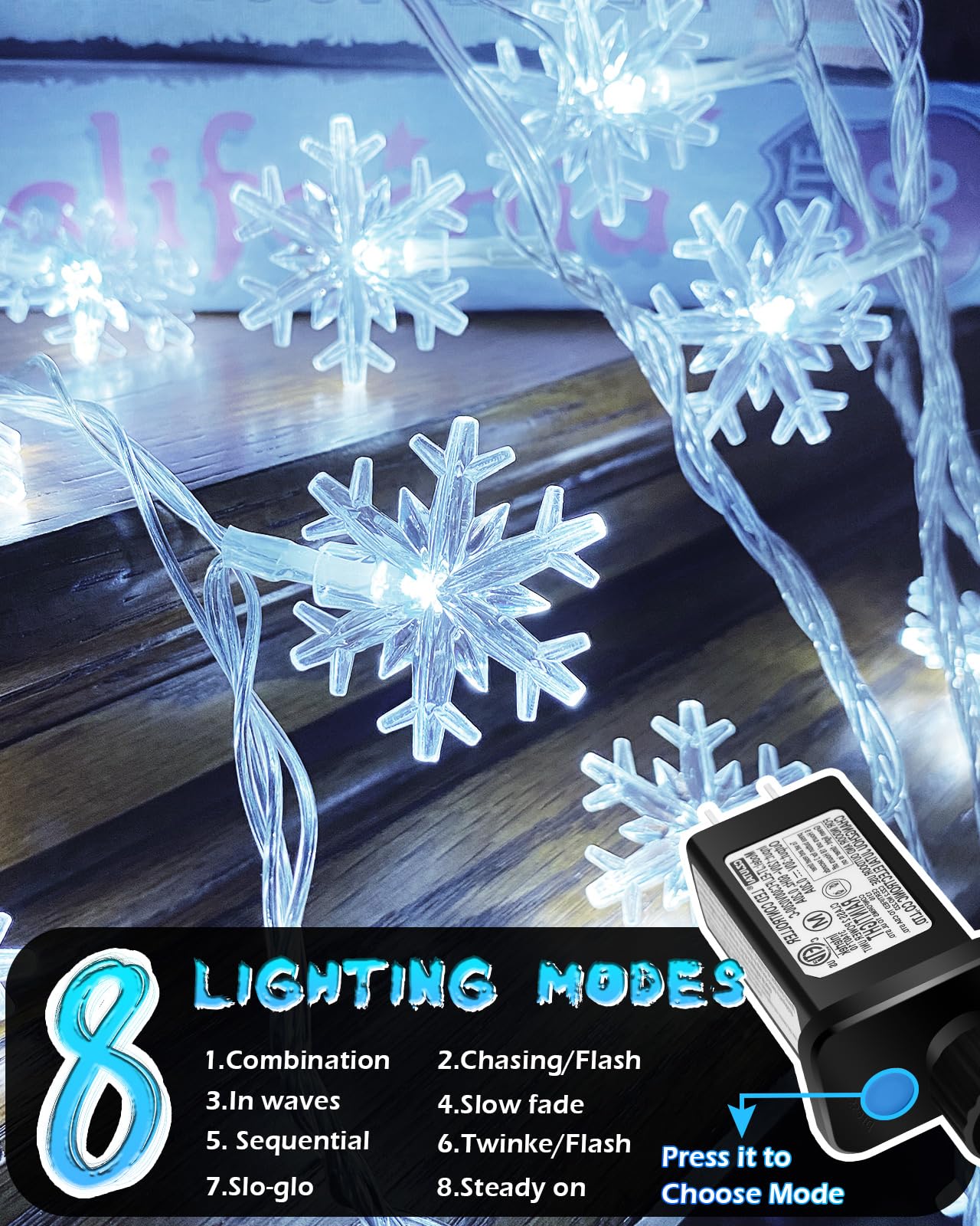 Christmas Snowflake String Lights Outdoor, 200 Led 82Ft Icicle Lights Waterproof With 8 Modes Timer Xmas Decorations, Plug In Fairy Lights For Curtain, Eaves, Window, Party, Tree, Garden, Yard- White
