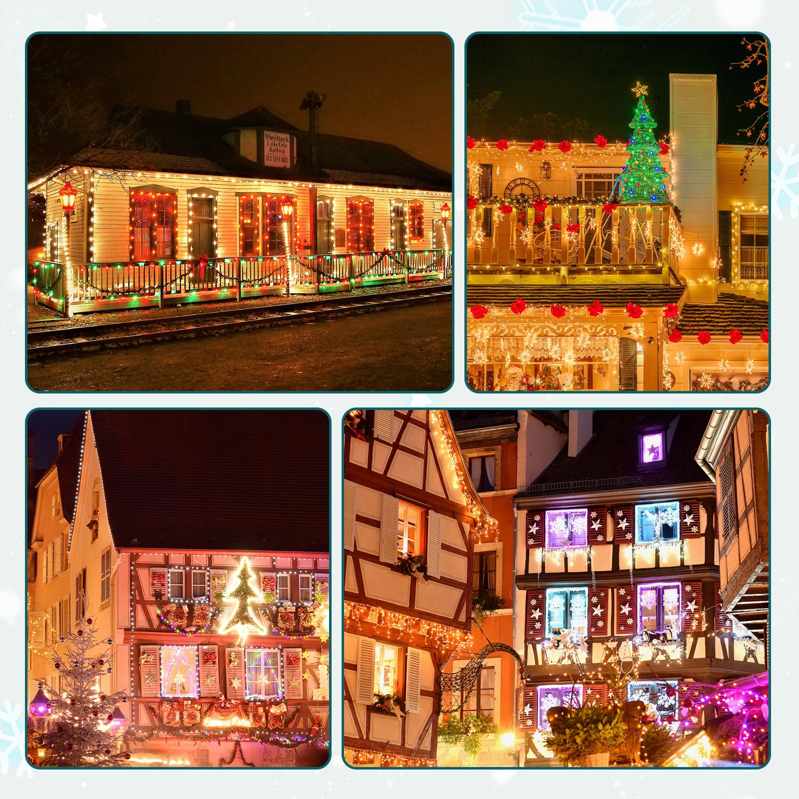 Adamonda 56FT 1000 LED Cluster Christmas Lights, Warm White, Waterproof, Remote, 12 Modes, Model DMO-S-1000