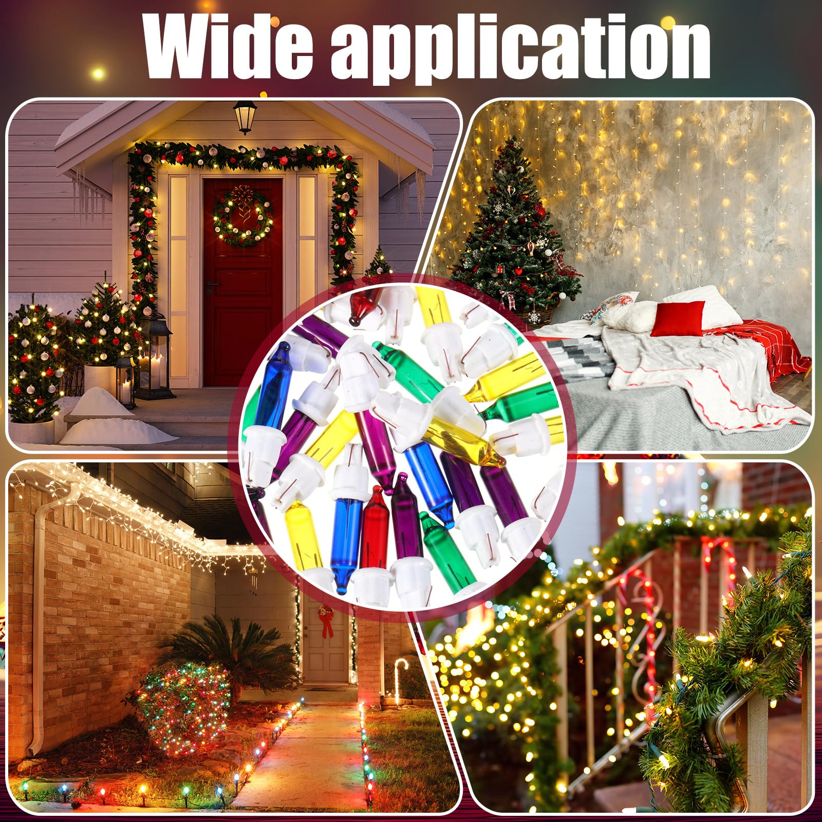Mudder 100 Pieces 2.5V Replacement Christmas Tree Light Bulbs Mini Incandescent Wire String Lights Replacement Bulbs For Halloween  Xmas Tree Decoration  Holiday(White Base With Vibrant Color Bulb)