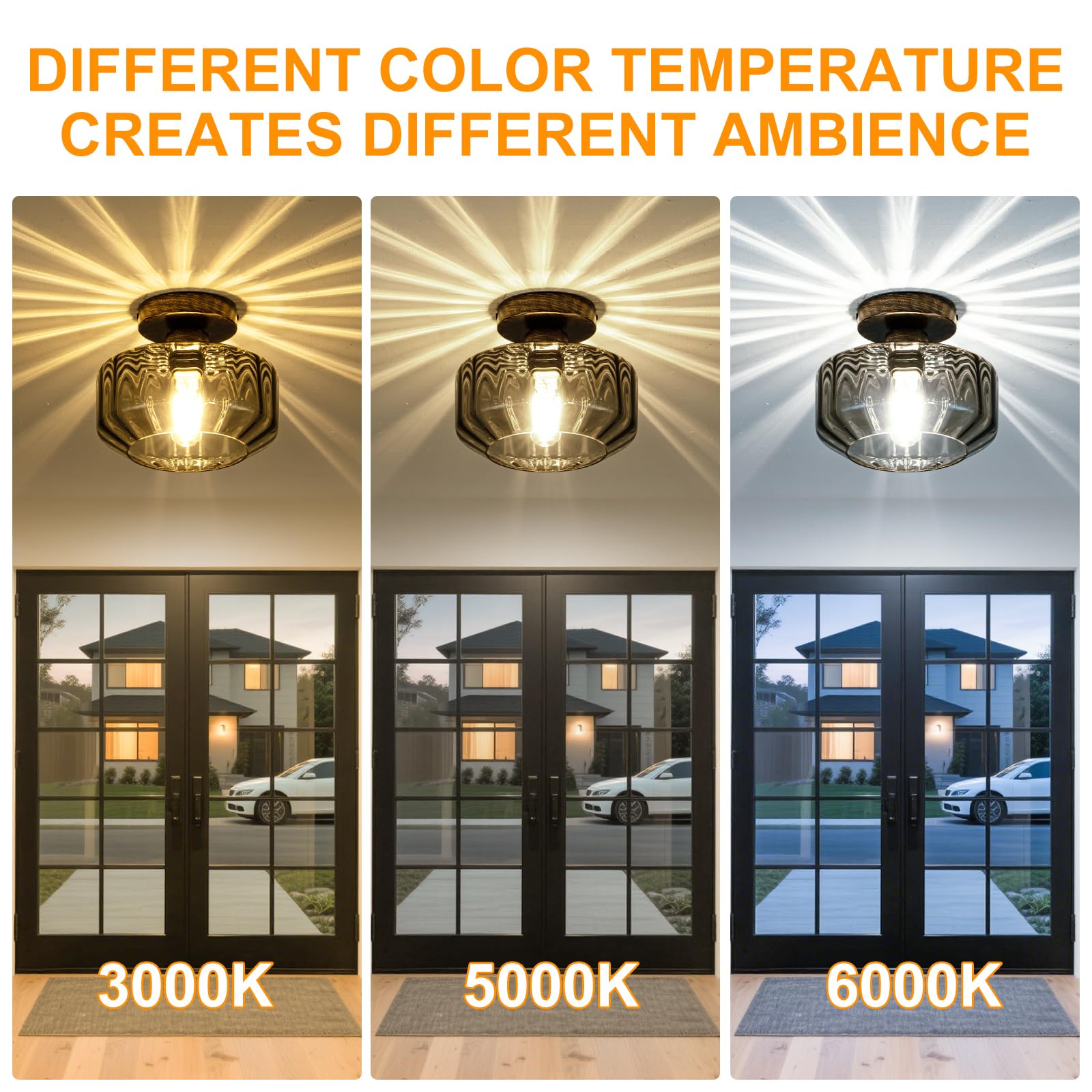 Tbaoinla Smoked Glass Flush Mount Ceiling Light With 1200Lm Led - Black Champagne Gold 8.66 Damp Rated Fixture For Bathroom Kitchen Hallway Modern Lighting