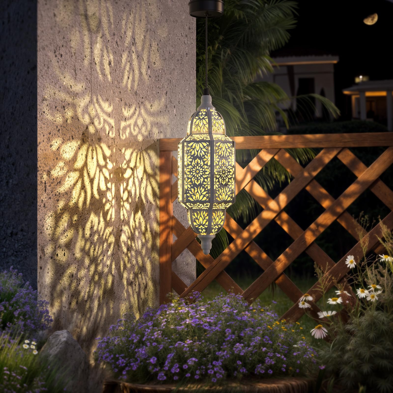 Twinkya Hanging Solar Lantern - Waterproof Metal Garden Decor, 1 Pack, White