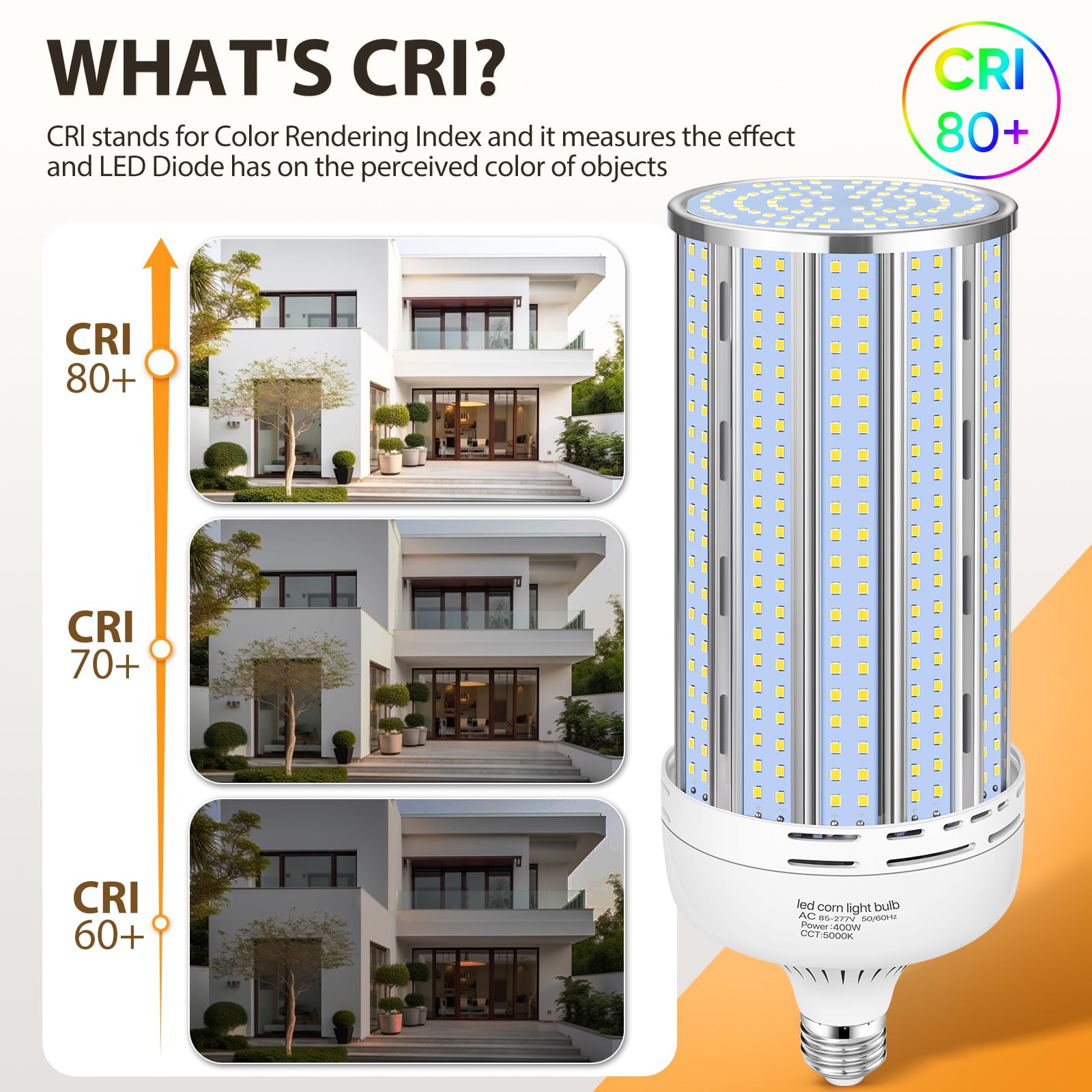 Xycn 2 Pack 400W Corn Led Light Bulb Fanless,5000K Daylight(Eqv.1,200W Mh/Hps/Hid) Non-Dimmable E26/E39 Large Mogul Base Led Cob