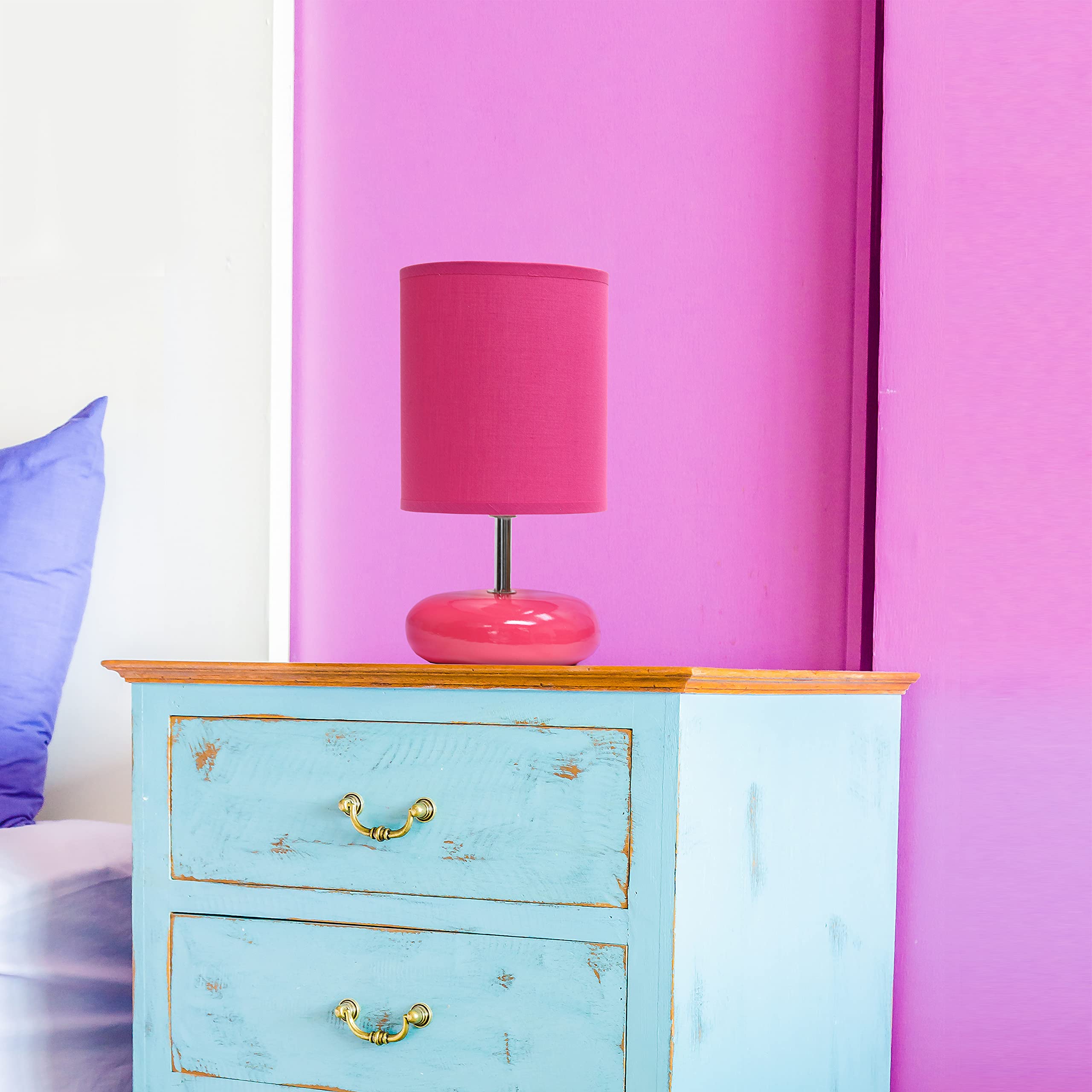 Simple Designs Lt2005-Pnk Stonies Small Stone Look Table Desk Bedside Lamp, Pink