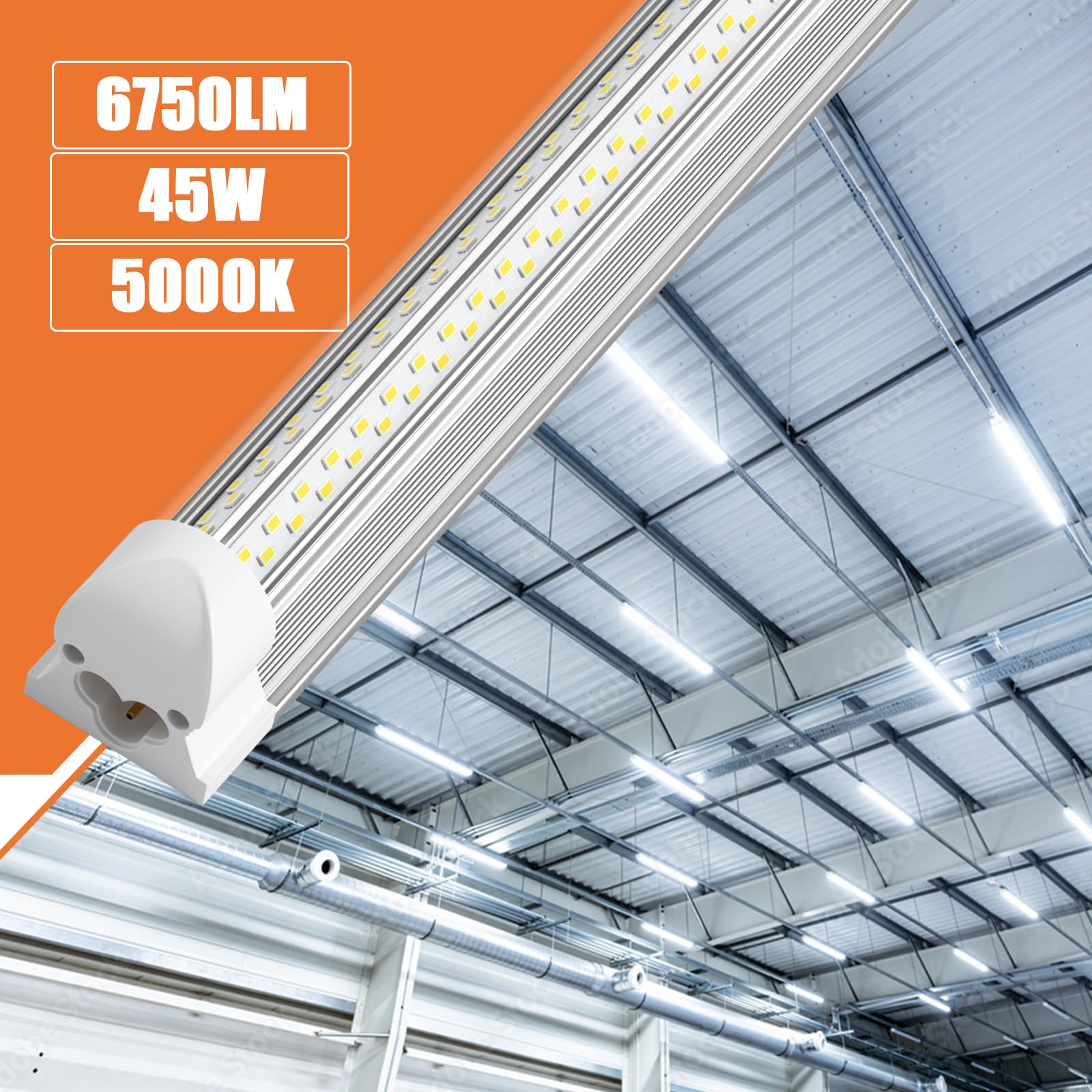 Onlylux 4Ft Led Shop Light - 45W 6750Lm 5000K 4 Foot V Shape Integrated T8 Led Lights,Linkable Shop Lights 48'' T8 Garage Lights