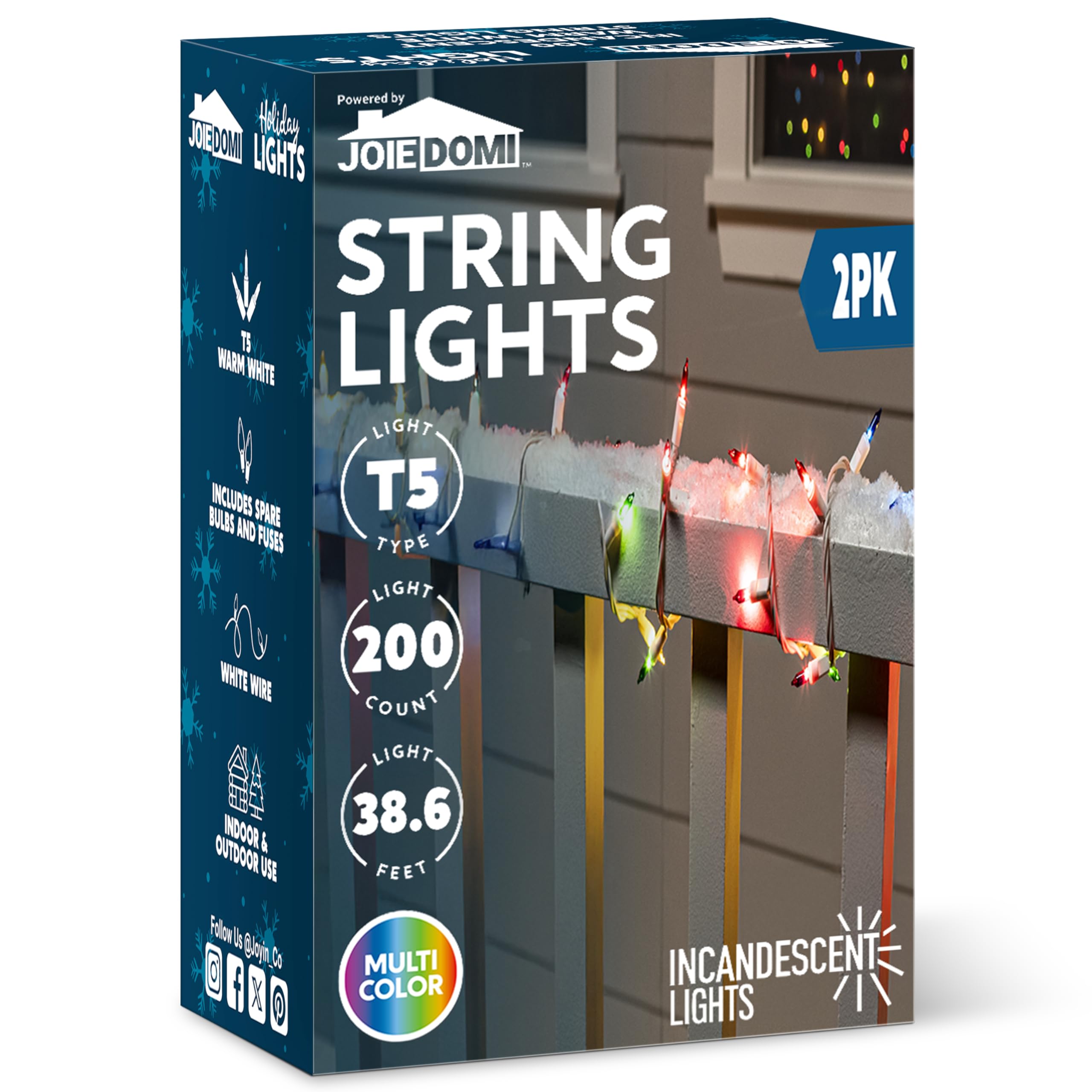 Joiedomi Christmas String Lights, 200 Mini Multicolor Fairy Lights, 42.6Ft White Wire, Indoor Lighting Decor For Holiday Parties
