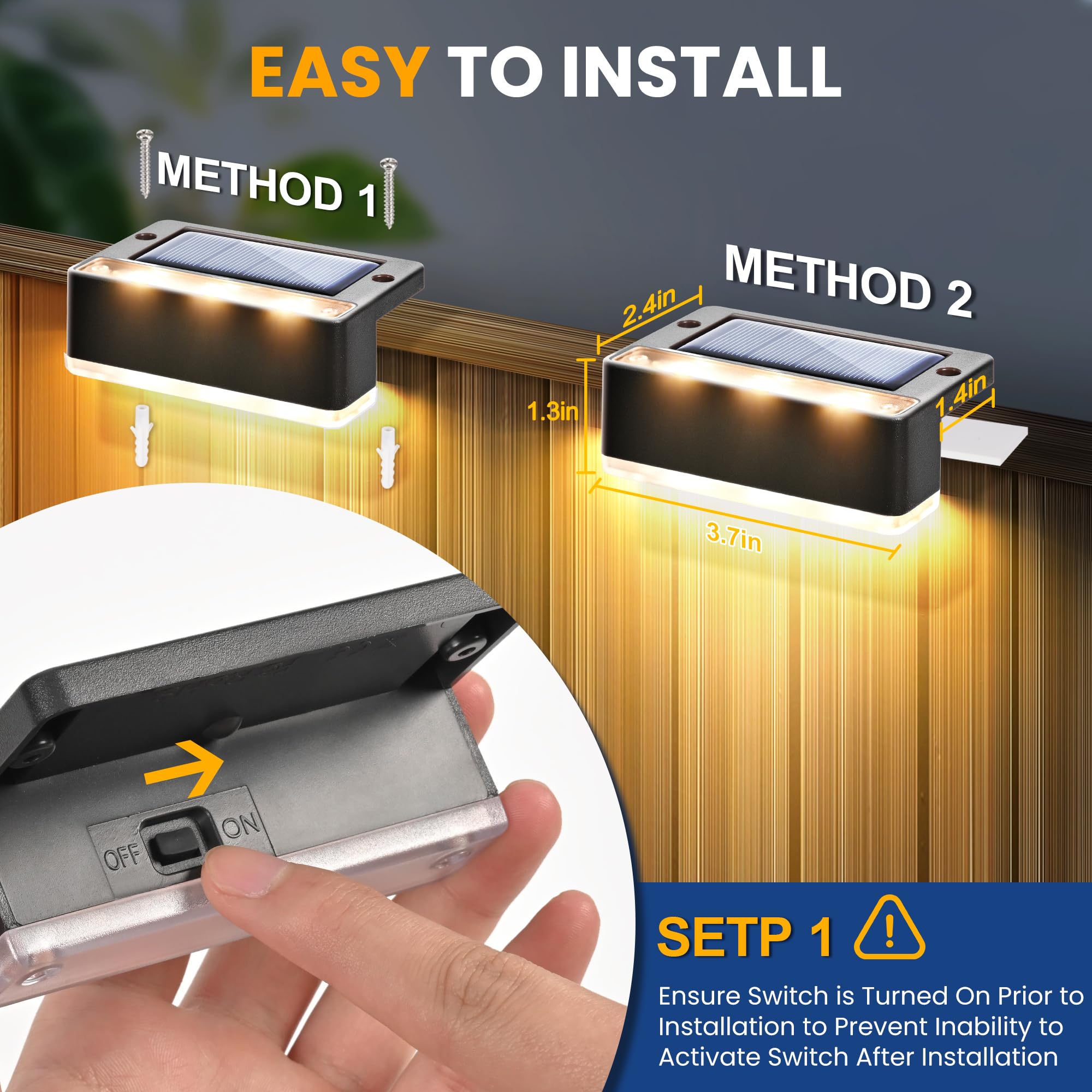 SOLPEX Solar Fence Lights 20 Pack, IP65 Waterproof, Warm White, 6 LEDs, Black, Model 10004, Outdoor Deck Lights for Garden and Patio