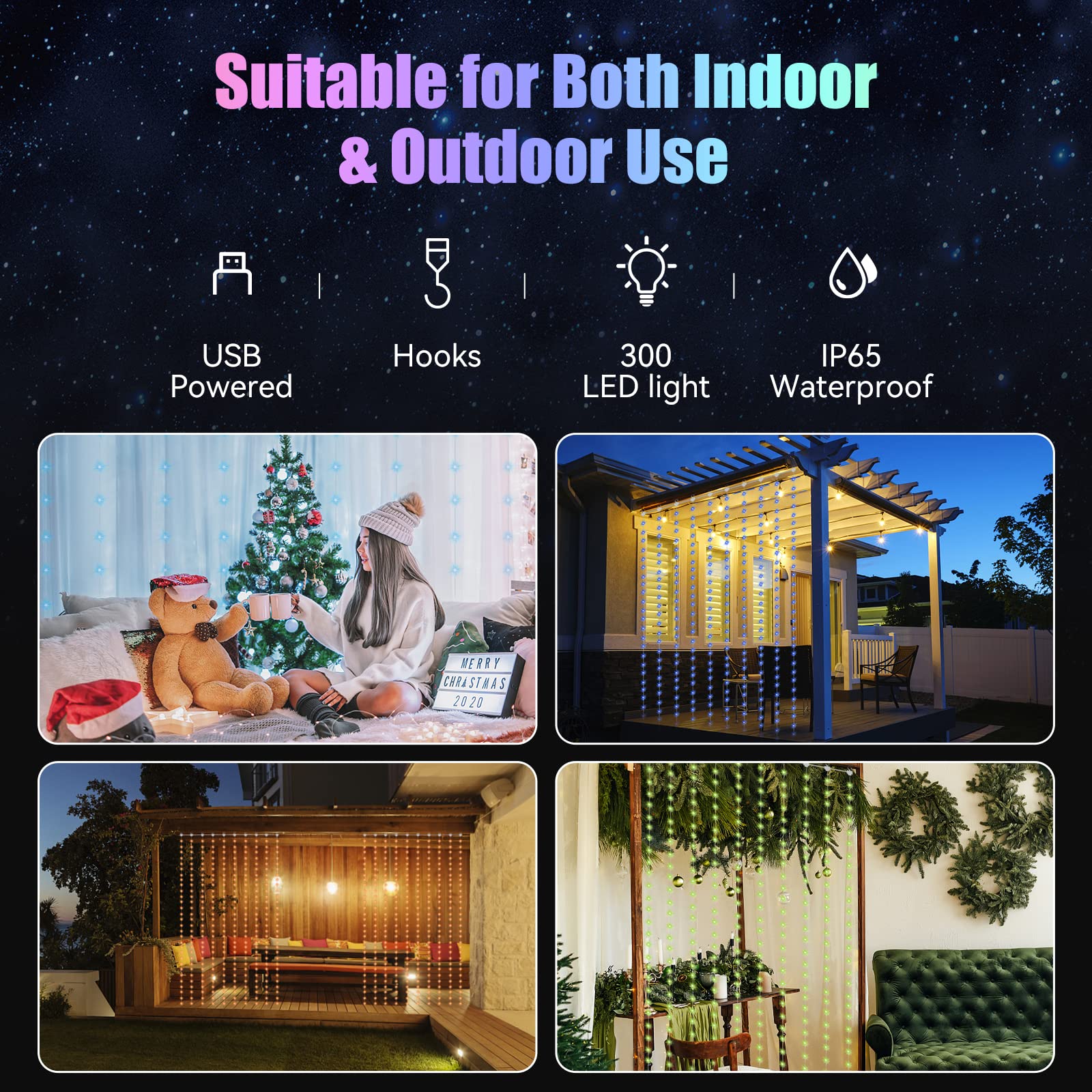 Dazzle Bright 300 LED RGB Color Changing Copper Fairy Lights, Remote, USB Powered, Icicle Design for Indoor/Outdoor Decor