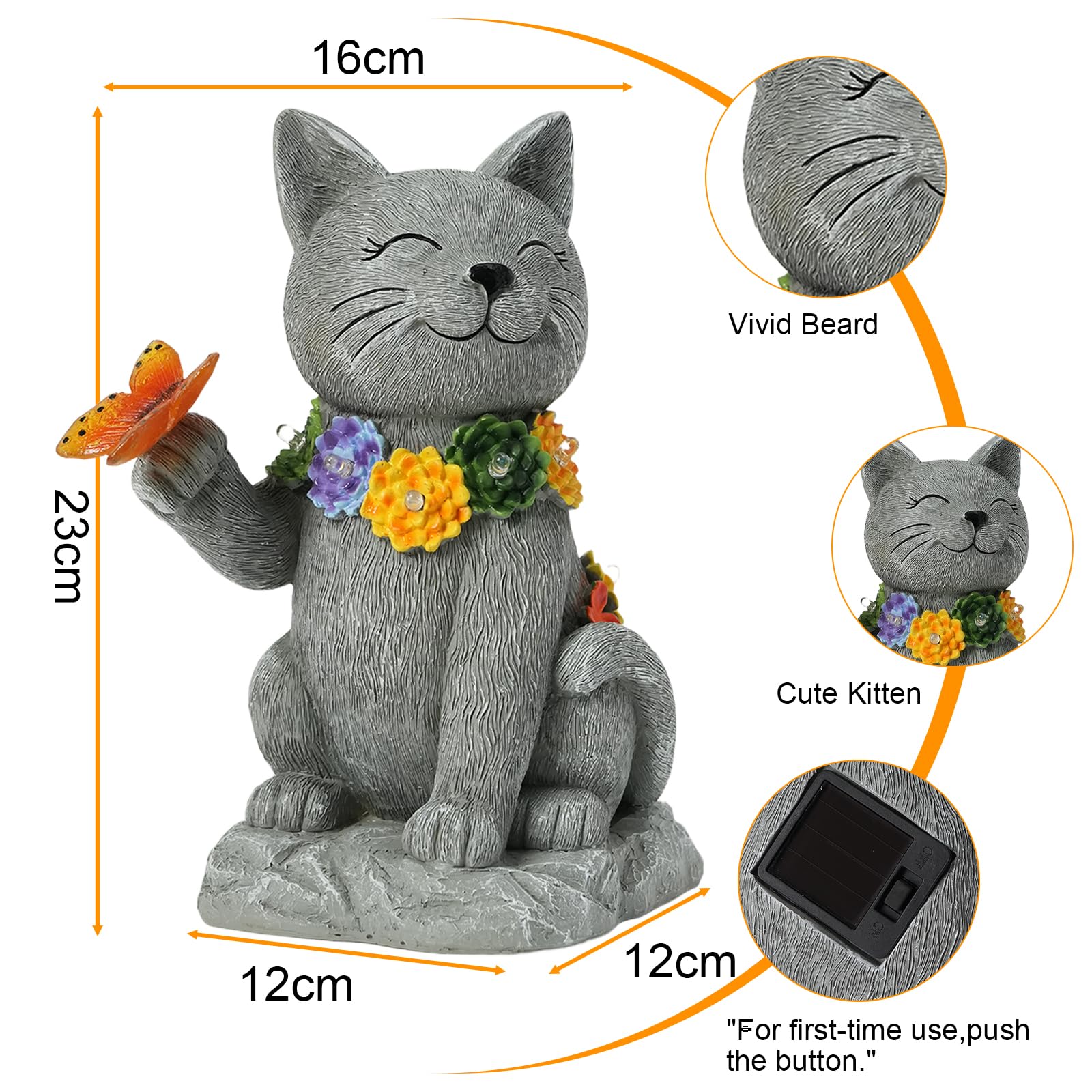 Oneirion Outdoor Solar Cat Garden Statue - With Led Flowers And Butterfly Yard Art  Suitable For Lawn Decoration  Porch Yard Decorations Outdoor  Birthday Gift For Mother  Grandmother  Or Women