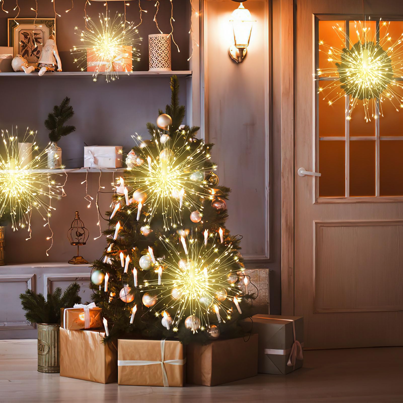 Letsfunny Fairy Lights Christmas Lights, Led Diy 8 Modes Dimmable Lights, Christmas Decorative Hanging Bursting Star Lights For