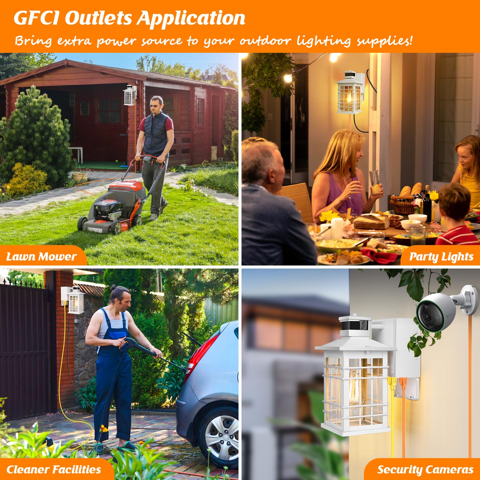 Porch Light With Gfci Outlets Built-In, Motion Sensor Dusk To Dawn Outdoor Light Fixture Wall Lantern, Aluminum Anti-Rust Outside Wall Sconce Front Door, White Exterior Wall Light For Patio Garage