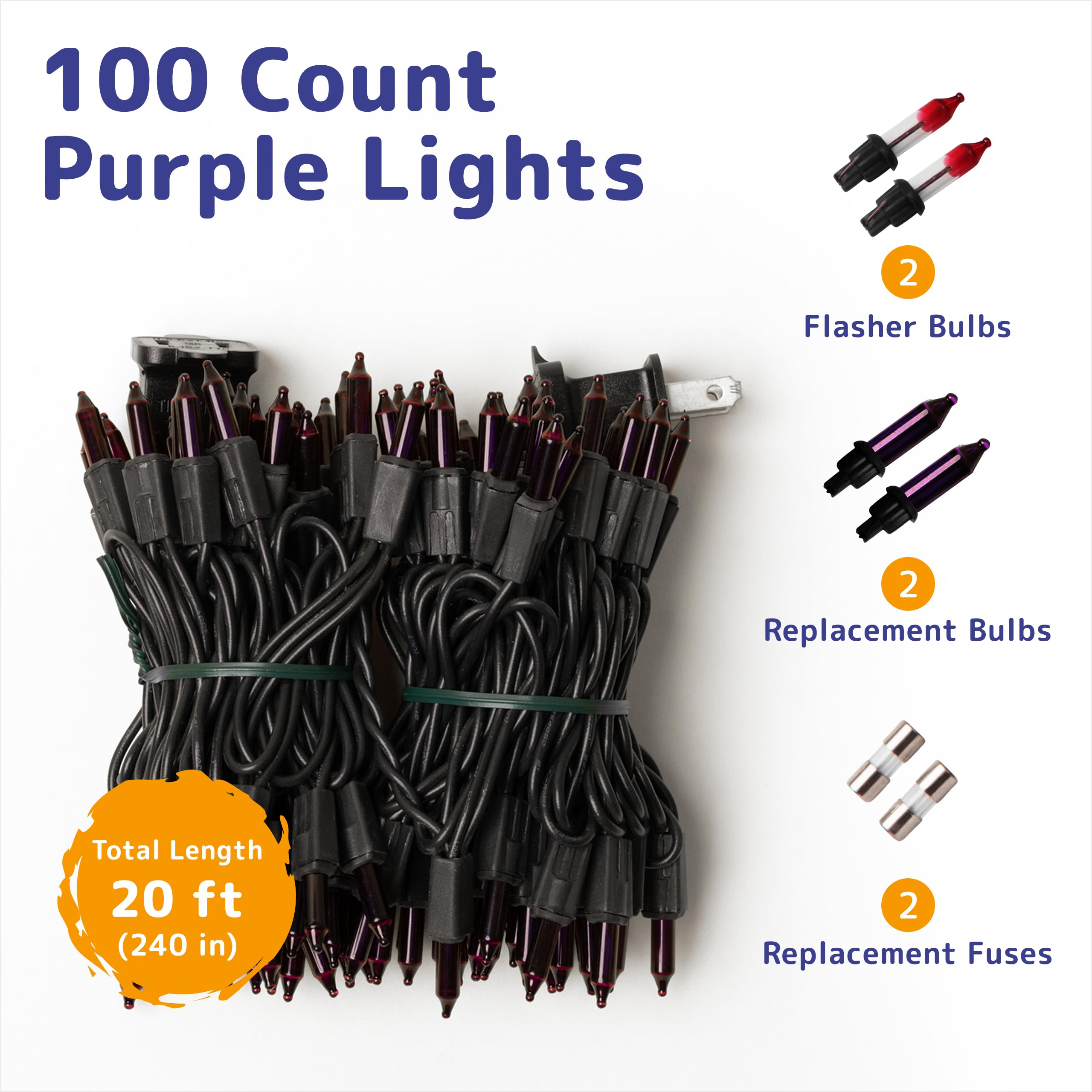 Prextex Halloween Lights (20 Feet, 100 Lights) – Purple Halloween Party Decorations Lights With Black Wire - Holiday Halloween Decorations Indoor/Outdoor String Lights - Purple Color Twinkle Lights