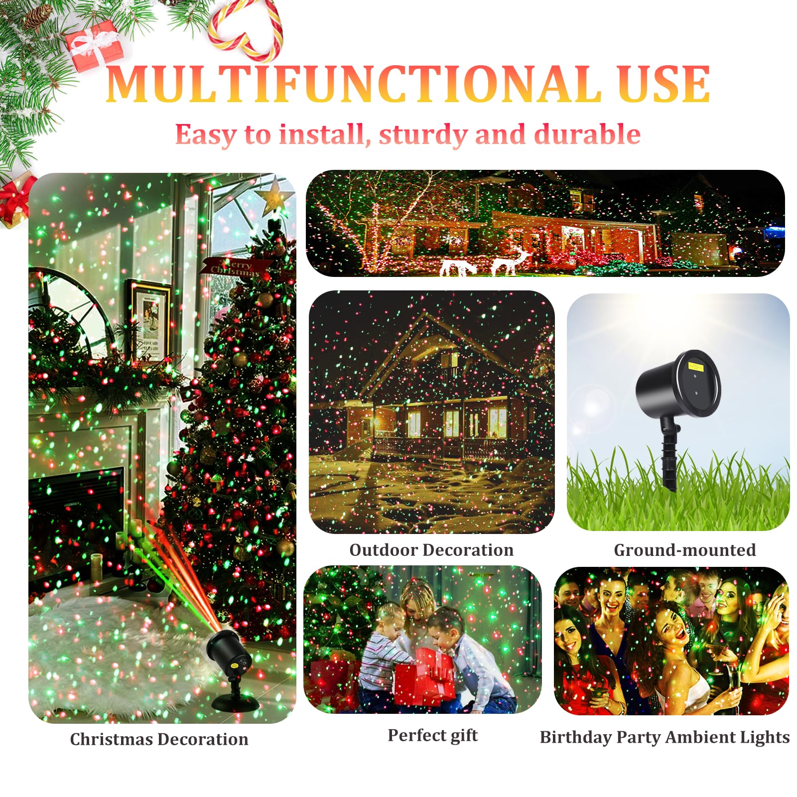 Christmas Laser Light Projector Outdoor, Red & Green Static Star Starry Laser Projector Lights, Christmas Decoration Light Laser