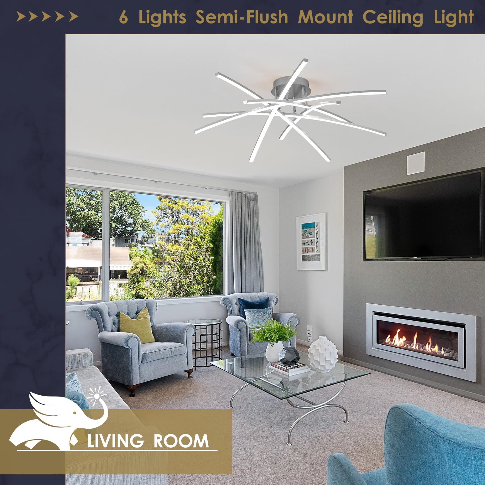 Airyphant Semi Flush Mount Ceiling Light, 32.8    Dimmable Led Chandelier Modern Ceiling Lighting Fixture Dimmable Remote Contro