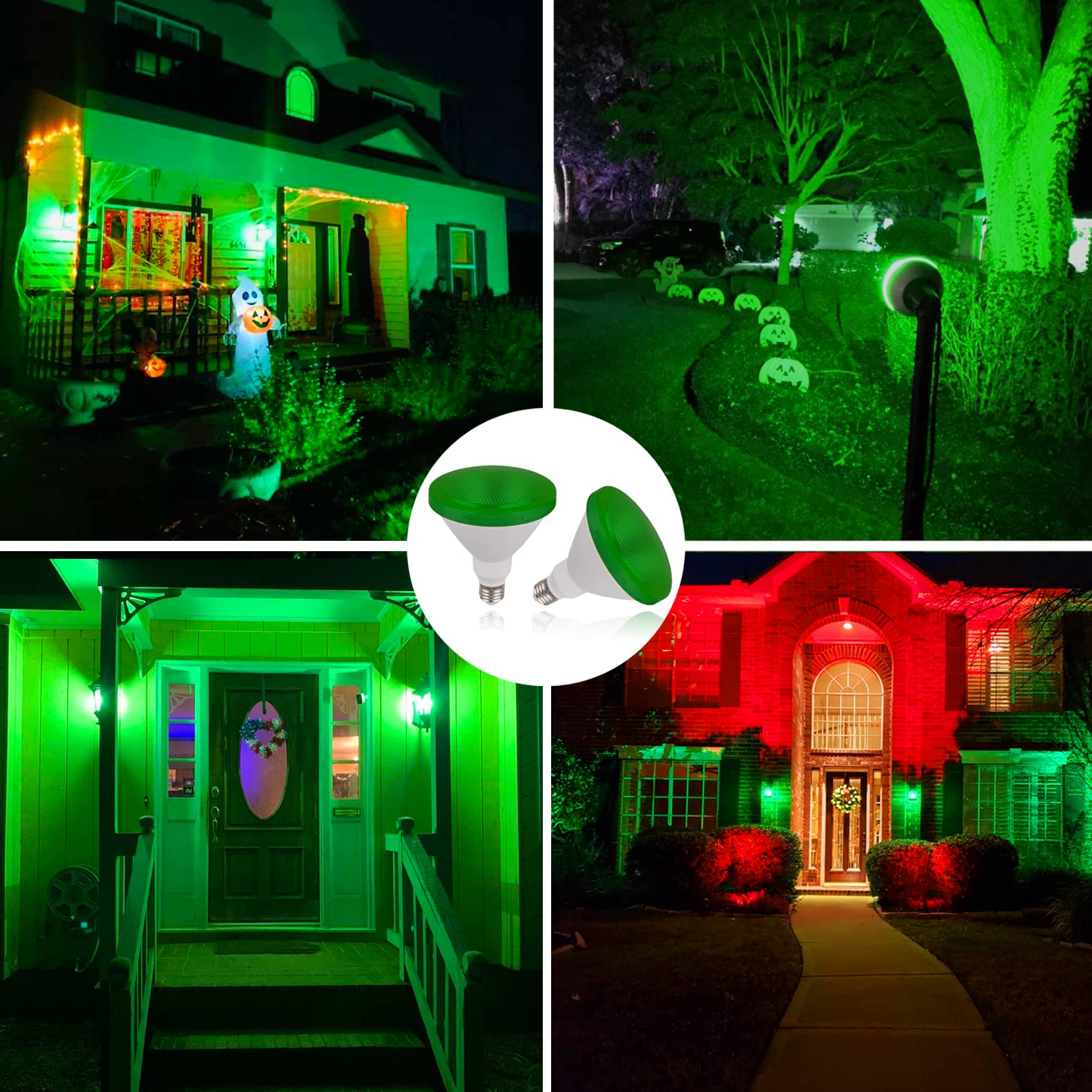 Par38 Green Light Bulb - 15W (100Watt Equivalent) - E26 Green Flood Lights 2 Pack, Party Decoration, Porch, Home Lighting, Holiday Lighting, Halloween, Led Green Light Bulb Outdoor Indoor (Green)