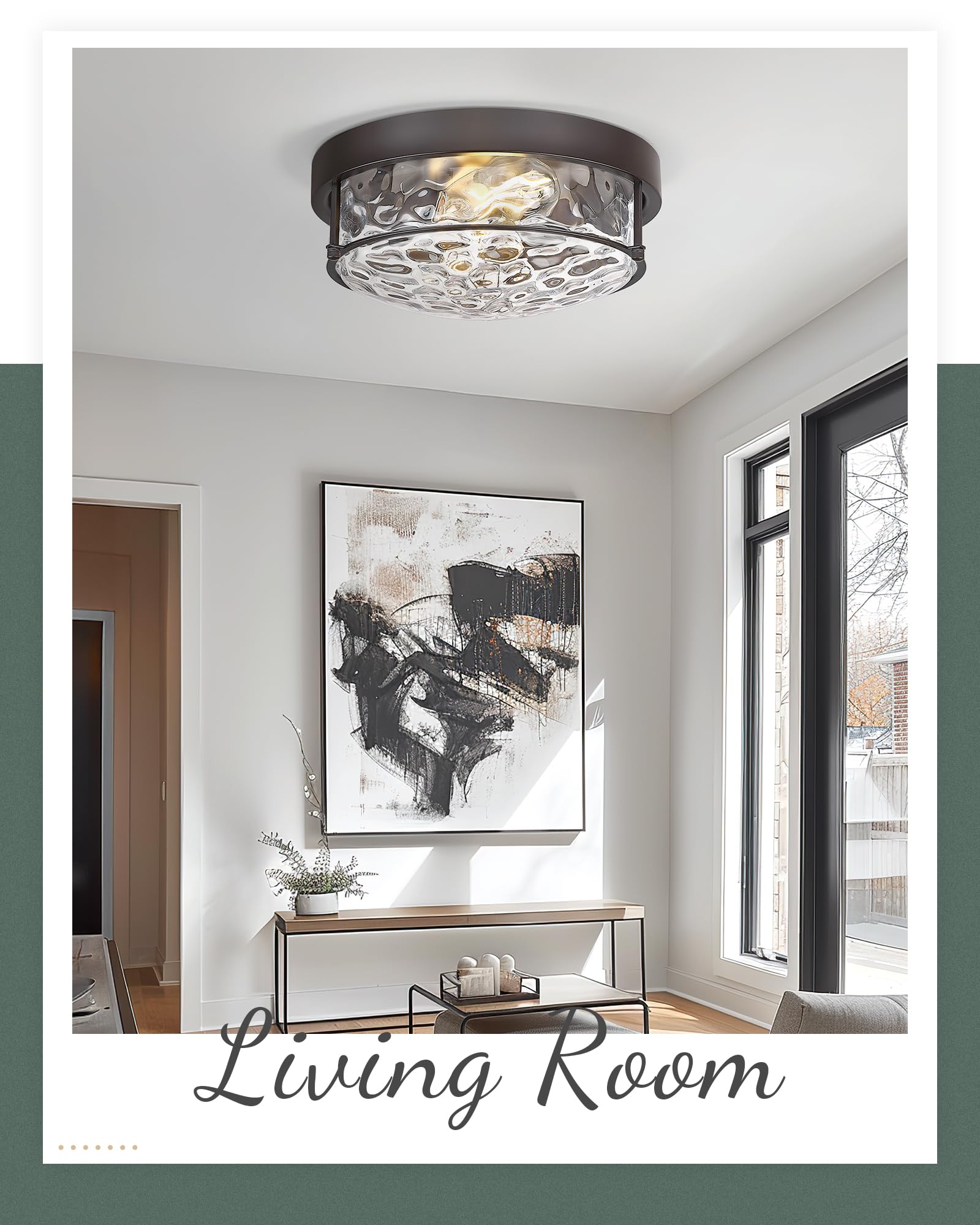 Cargifak 12-Inch Flush Mount Ceiling Light, Hammered Glass Shade, Oil Rubbed Bronze Finish, Model CKCL4822-2W-HGORB