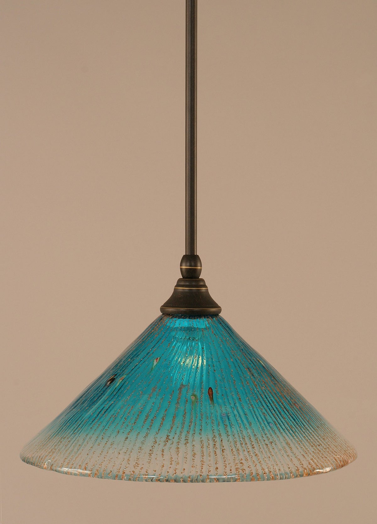 Toltec Lighting 23-Dg-448 Stem Mini Pendant With Hang Straight Swivel With 12&quot; Teal Crystal Glass, Dark Granite Finish