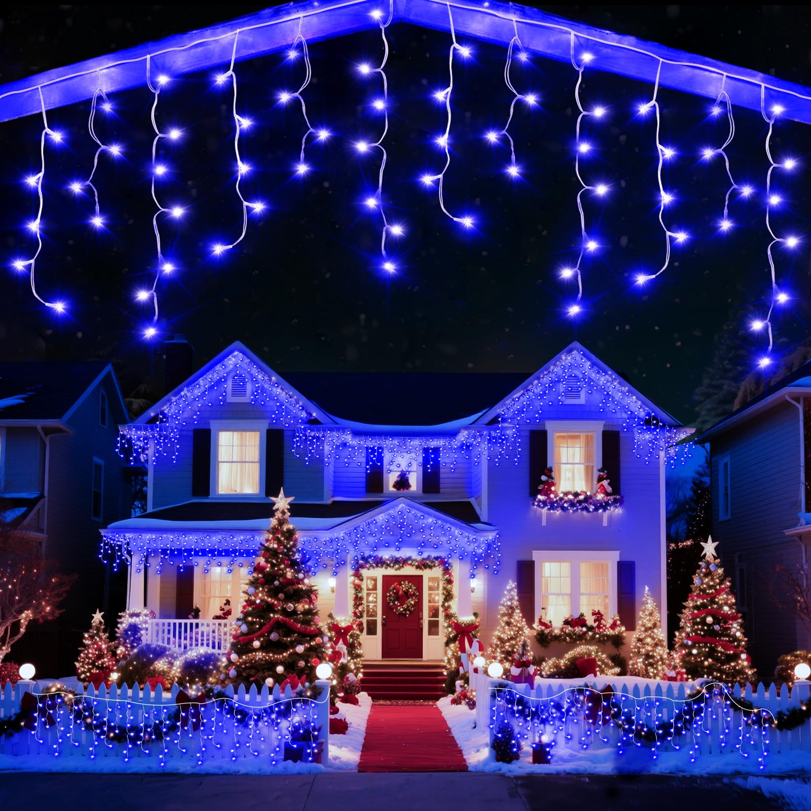 Jdgjyds 66 Ft String Lights For Outside  640 Led Christmas Lights Outdoor Plug In  Christmas String Lights With 8 Modes & Timer For Holiday  Party  Wedding  House  Patio  Outdoor Decor(Blue)