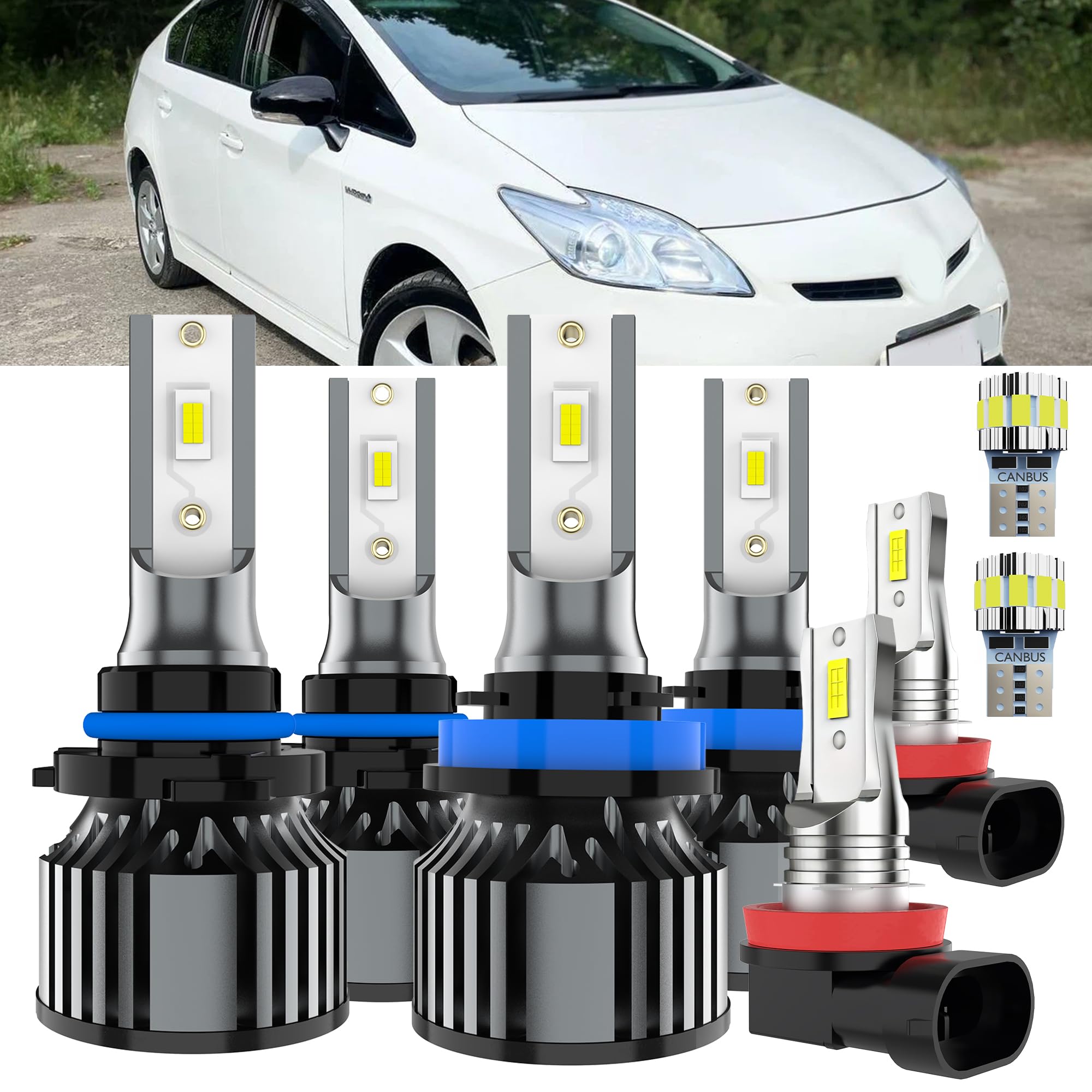 AYOTZIH Bulbs Fit For Toyota Prius 2010-2015, High Beams+ Low Beams+ Fog Lights+ License Plate Lights Combo, 400% Brightness 600