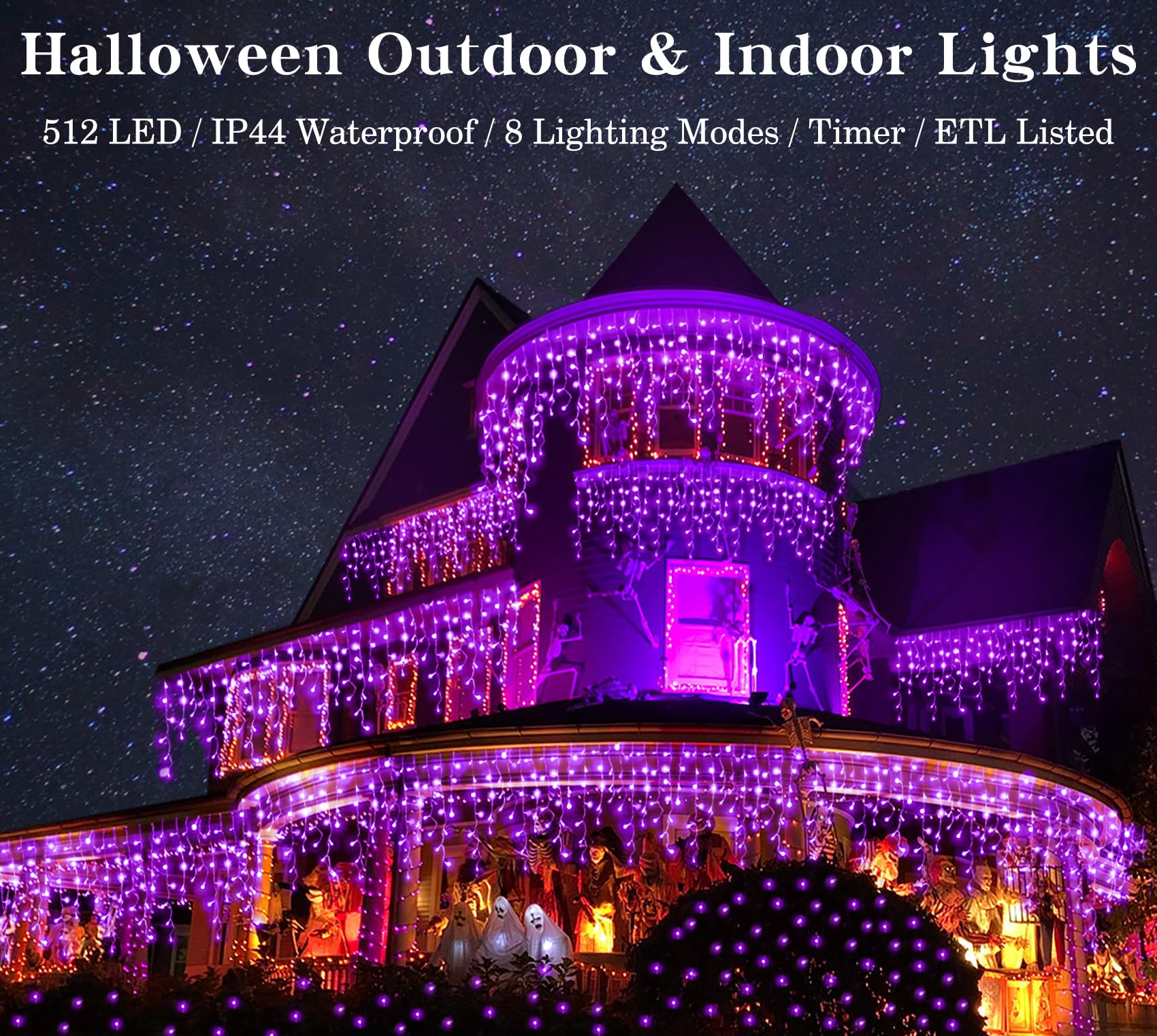Christmas Icicle Lights Outdoor Decorations 640 Led 65.6 Ft Icicle String Lights With 120 Drops, 8 Modes Curtain Fairy Icicle Lights For Christmas Wedding Party Eaves Patio Yard (Warm White)