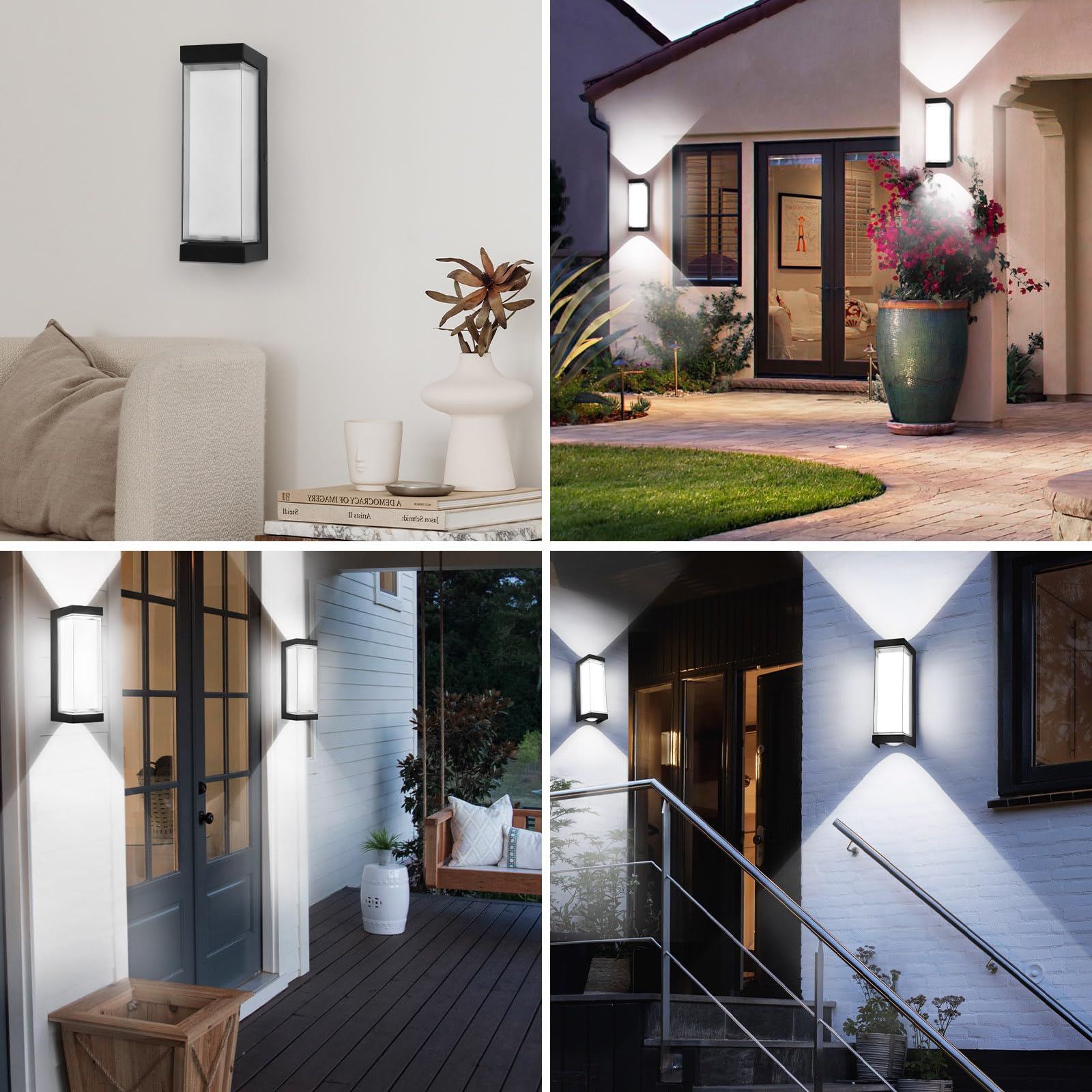 DUGWRY LED Outdoor Wall Sconce, 24W IP65 Waterproof, 3000LM 6000K Black Aluminum, Model 552, Modern Double Lampshade Lighting