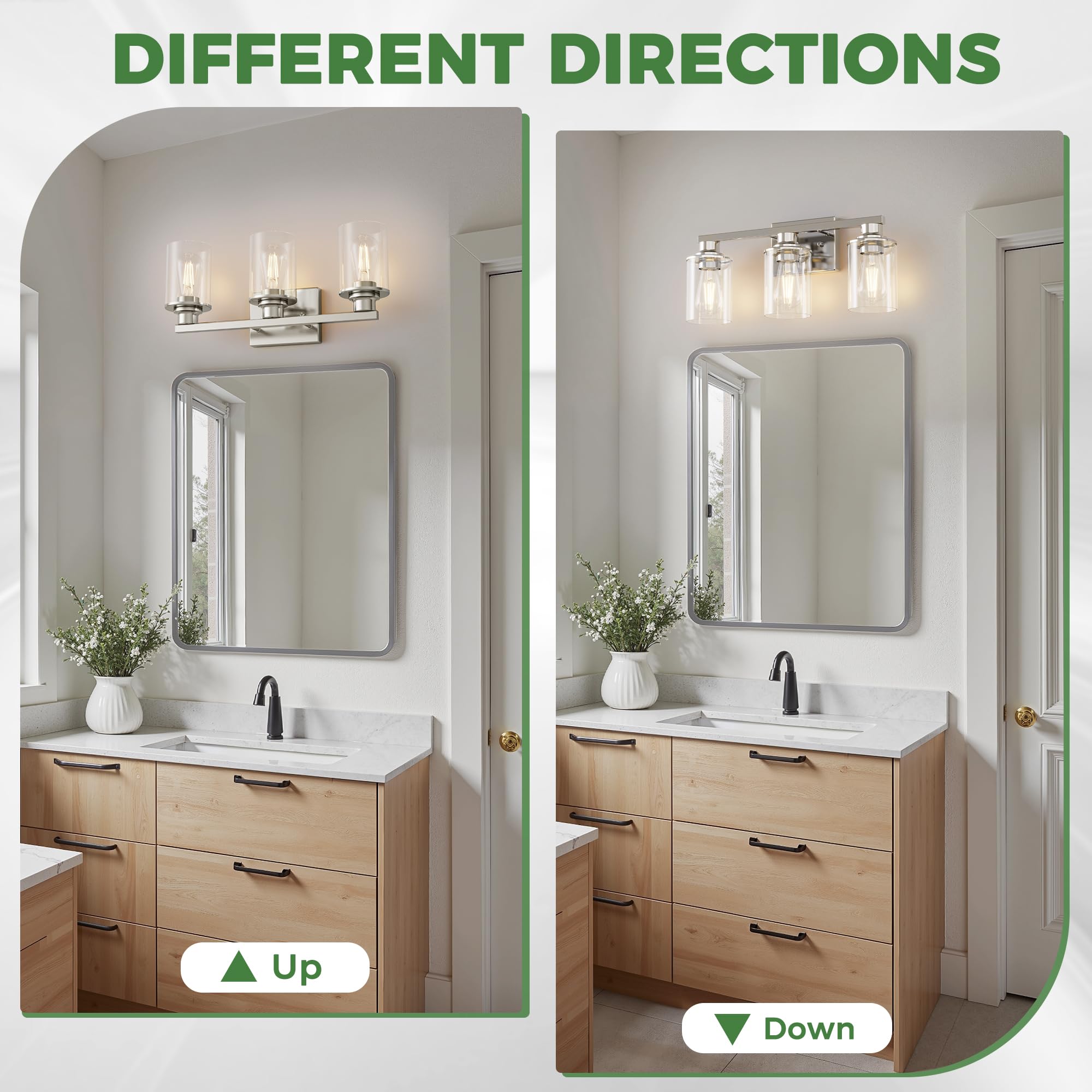 Doresshop 17 Inch Bathroom Light Fixtures  3-Light Nickel Bathroom Lighting Fixtures Over Mirror With Clear Glass Shade  Vanity Lights For Living Room Bedroom