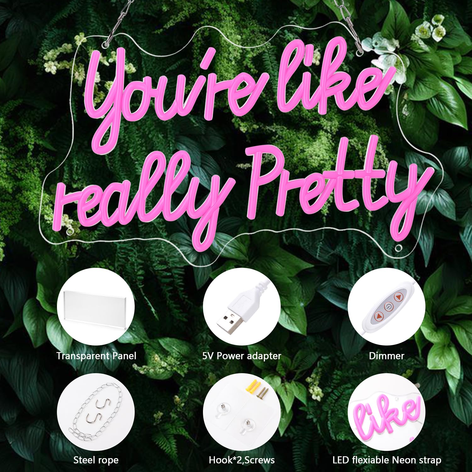 You Are Like Really Pretty Led Neon Sign 15 * 9 Inch,Pink Neon Signs With Usb Power For Room Decor Or Wall Decor, Pink Room Decor For Girls Room,House,Party,Decorate,Gifts